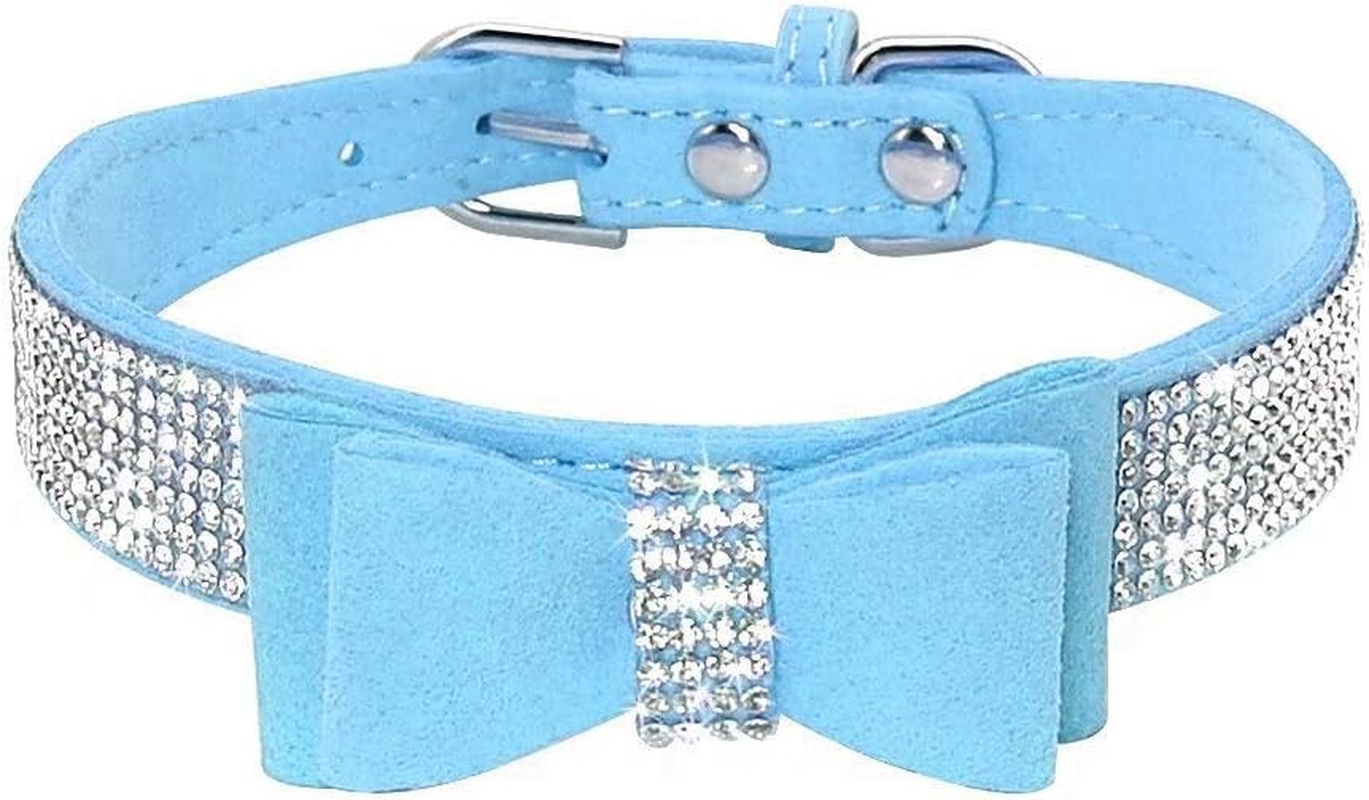 Haoyueer Cute Dazzling Sparkling Elegant Fancy Soft Suede Leather Bling Rhinestone Crystal Jeweled Pet Cat Dog Puppy Collar Dog Leash Combo Set (M, Blue-1) image number 5
