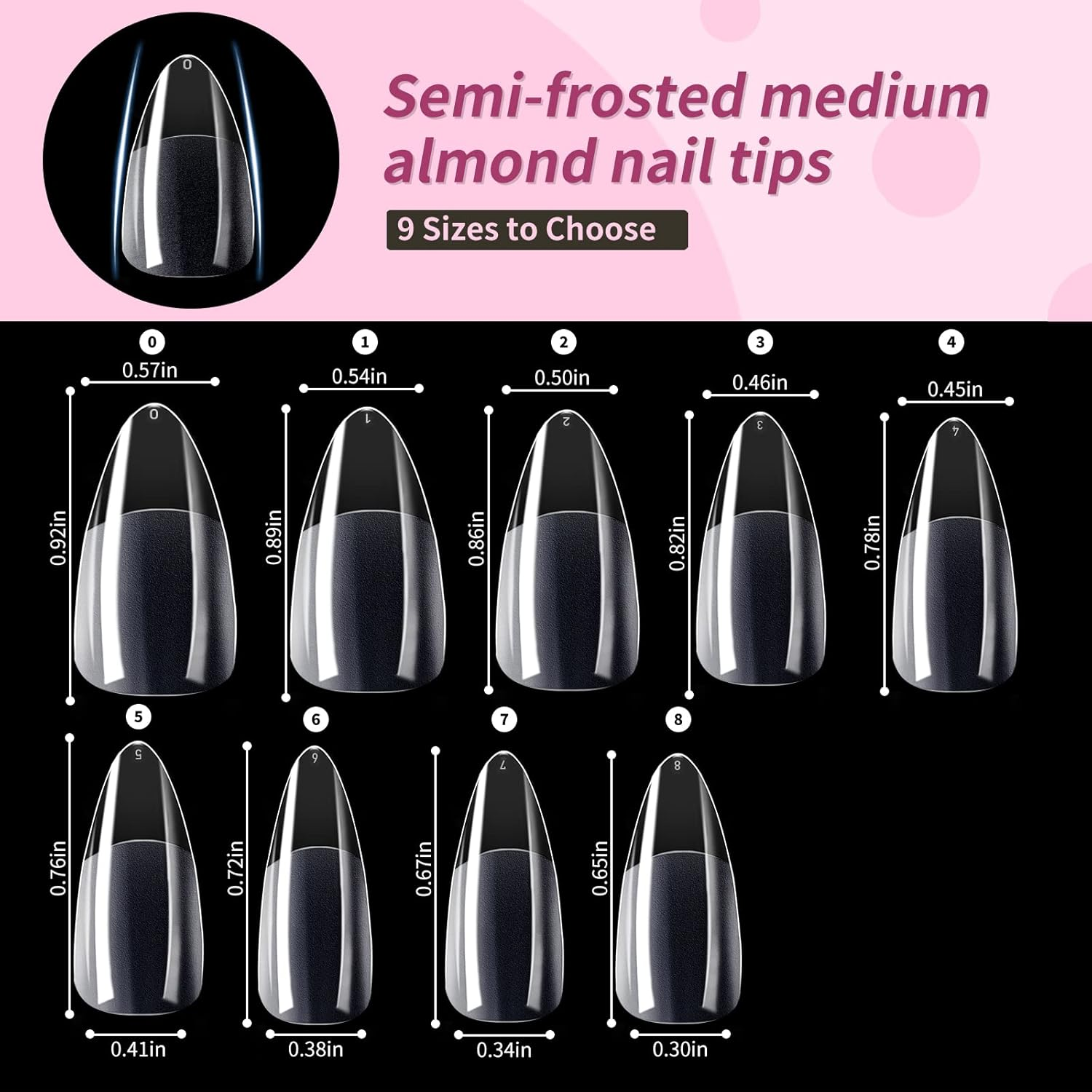 YUNAI Medium Almond Nail Tips - Soft Nail Extension Tip Kit, Pre-Shape Half Matte Full Cover Medium Almond Press on False Nail Tips for Nail Extension Home Salons DIY Nail Art