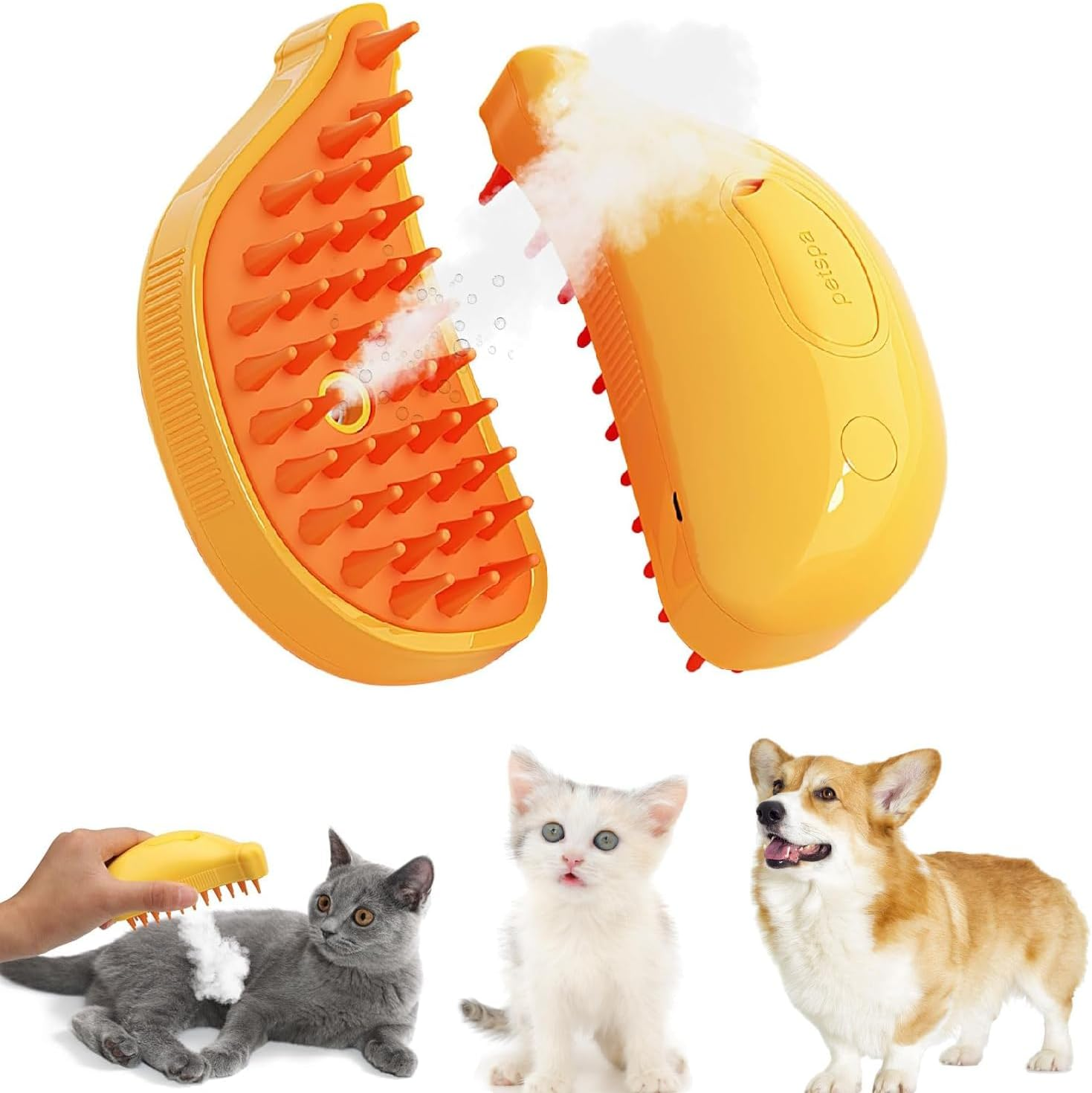 Steamy Cat Brush with Steamy Pet Brush Dog Cat Brush with Water Steam Brush for Cats Dog Pet Spray Massage Comb Cat Comb with Steam Pet Comb Fur Brush Cat Hair Brush Yellow image number 6