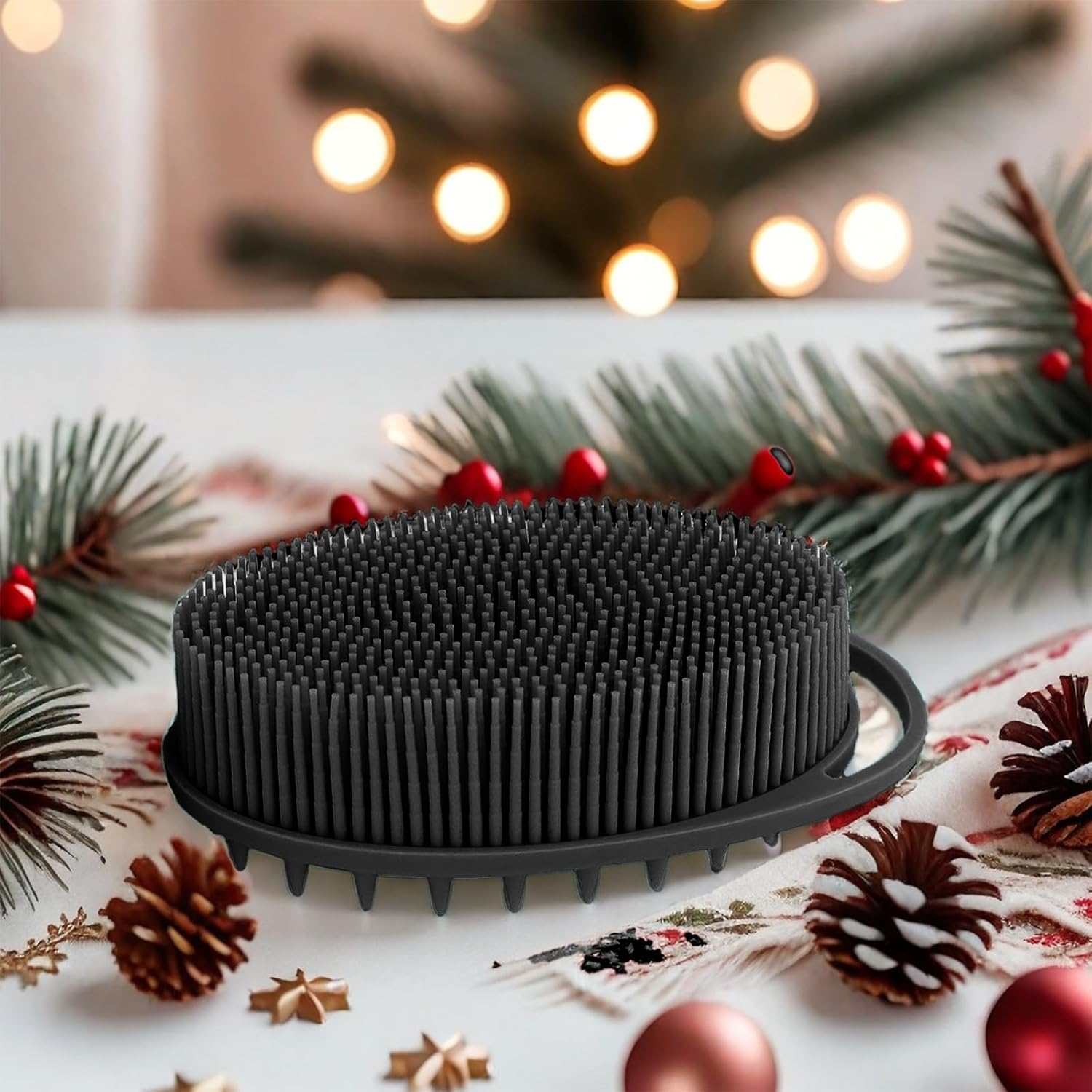 Rampula Silicone Body Scrubber, Silicone Loofah, Bath Cleaning Scrubber, Shower Sponge Glove, Exfoliating Body Brush for Wet or Dry Brushing, More Hygienic than Traditional Loofah (Black and Grey)