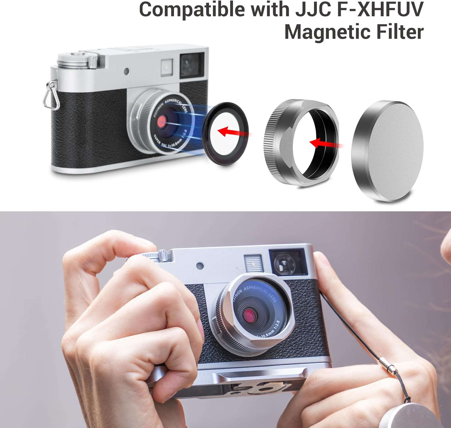 Metal Square X Half Lens Hood Sun Shade with Lens Cap for Fuji Fujifilm X Half Xhalf Digital Camera, Protective Cover Shading Hood Protector, Block Stray Light Reduce Flare - Silver