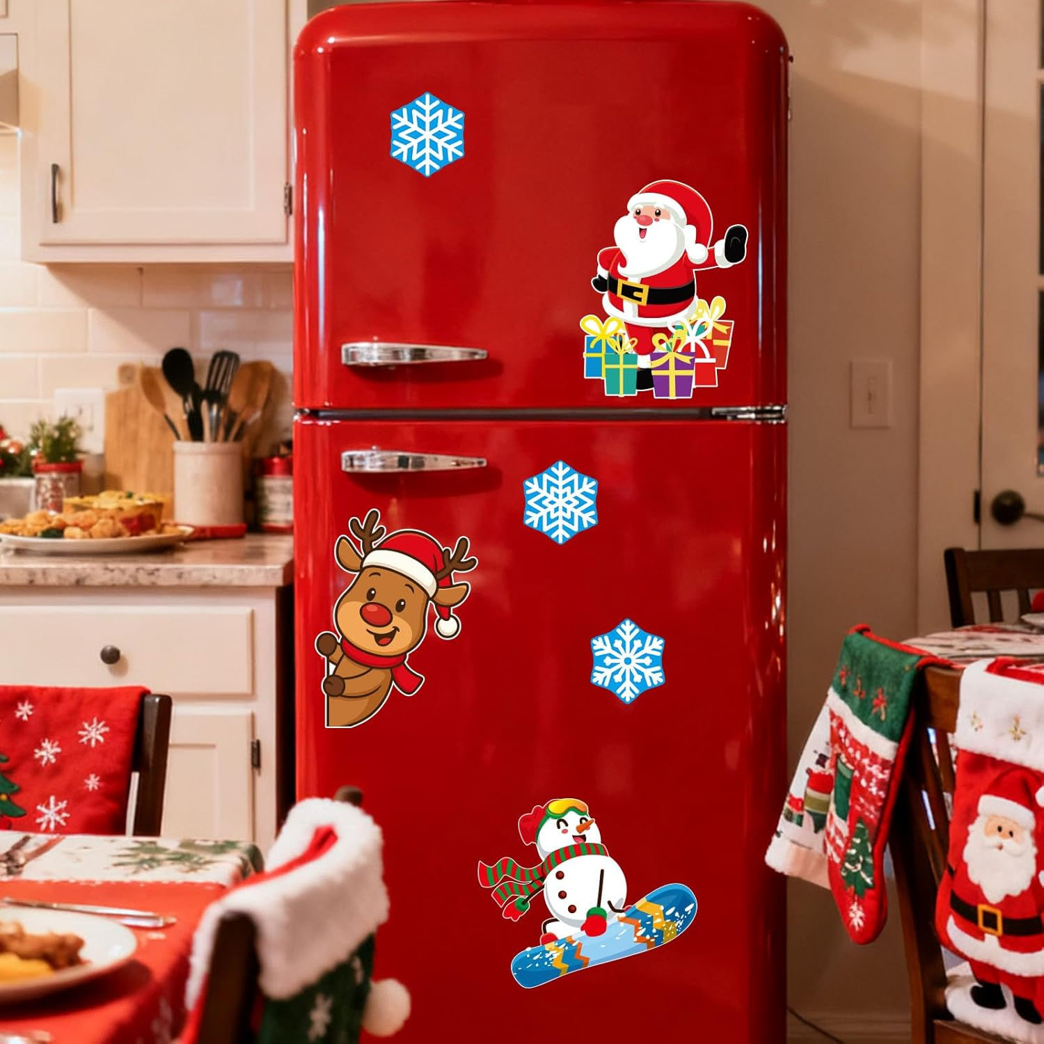 6Pcs Christmas Car Magnets, 6 Style Waterproof Reflective Cute Christmas Car Magnets with Snowflake Santa Clause Snowman Elk Elements for Winter Party Home Fridge Vehicle Decor image number 1