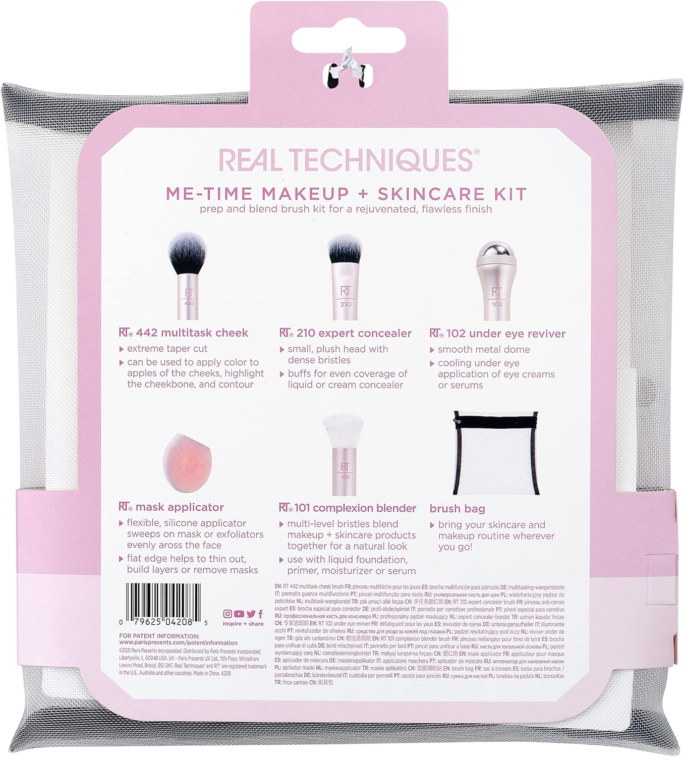 Real Techniques Limited Edition Me Time Makeup Brush and Skin Care Set, 6 Piece Holiday Gift Set, Pink, (4208) image number 2