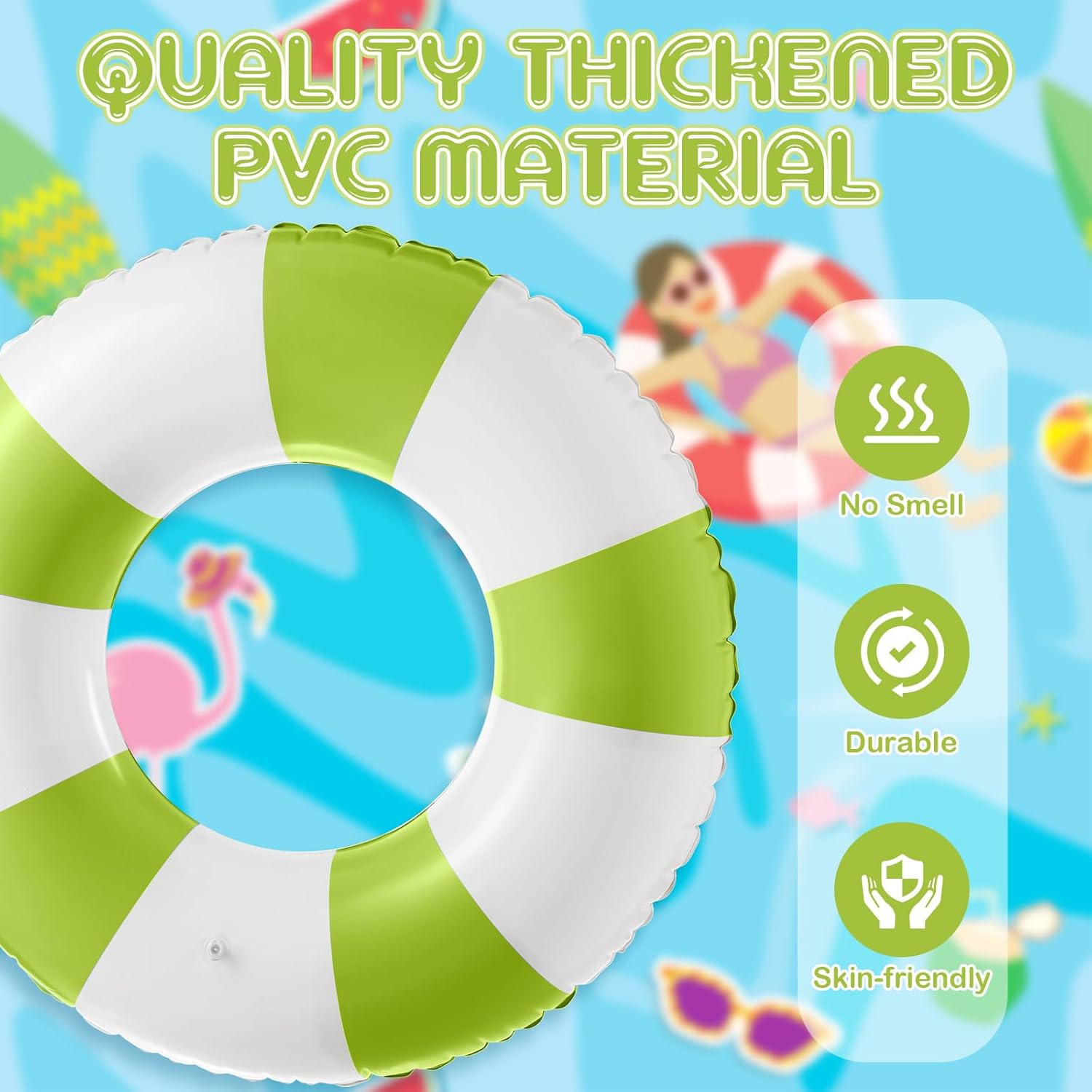 Jumbo Pool Floats Swimming Ring 47.24 Inch Inflatable Tube Pool Tube Striped Pool Rings for Kids Adult Swimming Pool Summer Beach Bachelorette Wedding Party Decor image number 2