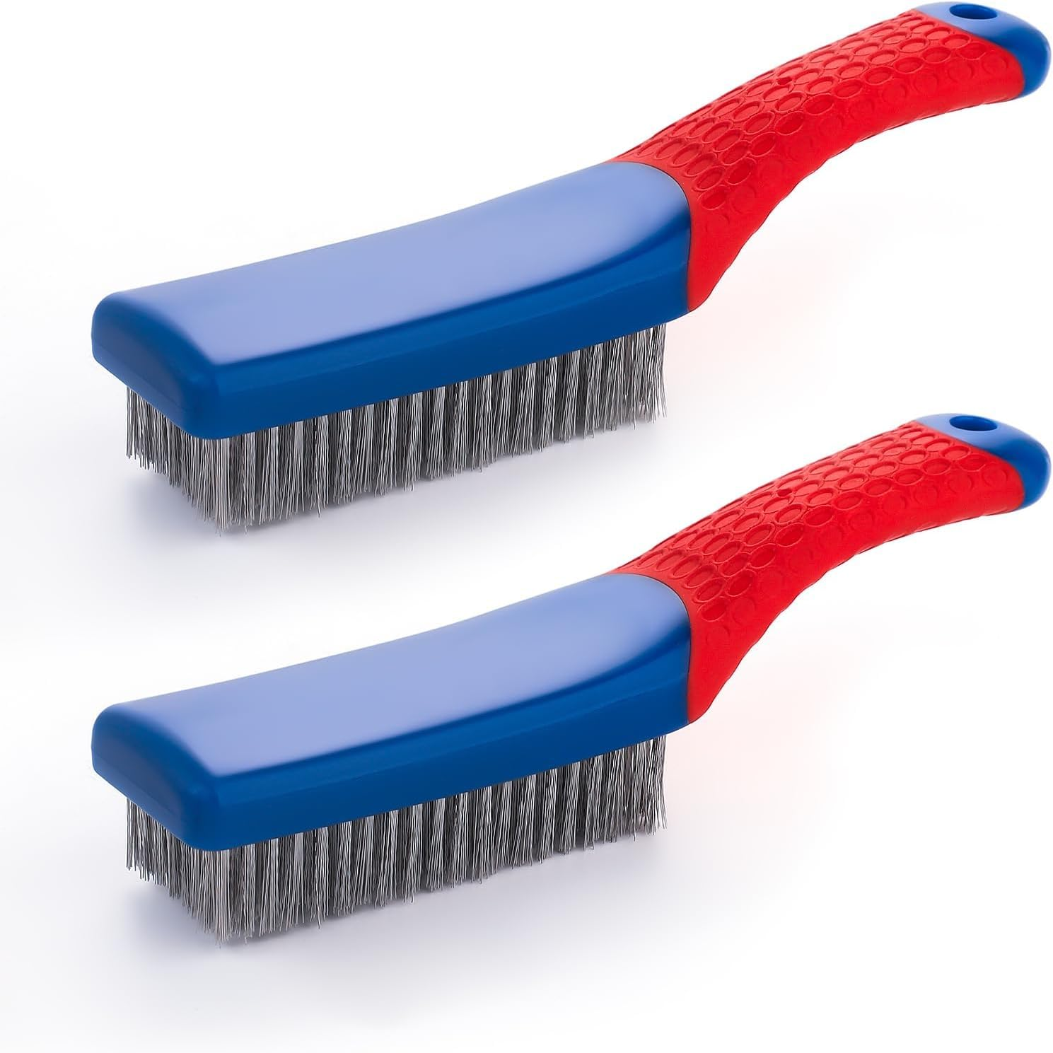 Wire Brushes for Cleaning,Steel Brush Heavy Duty Carbon Steel and Stainless Steel Wire Scratch Brush with Rubber Covered Handle,2 Pcs image number 2