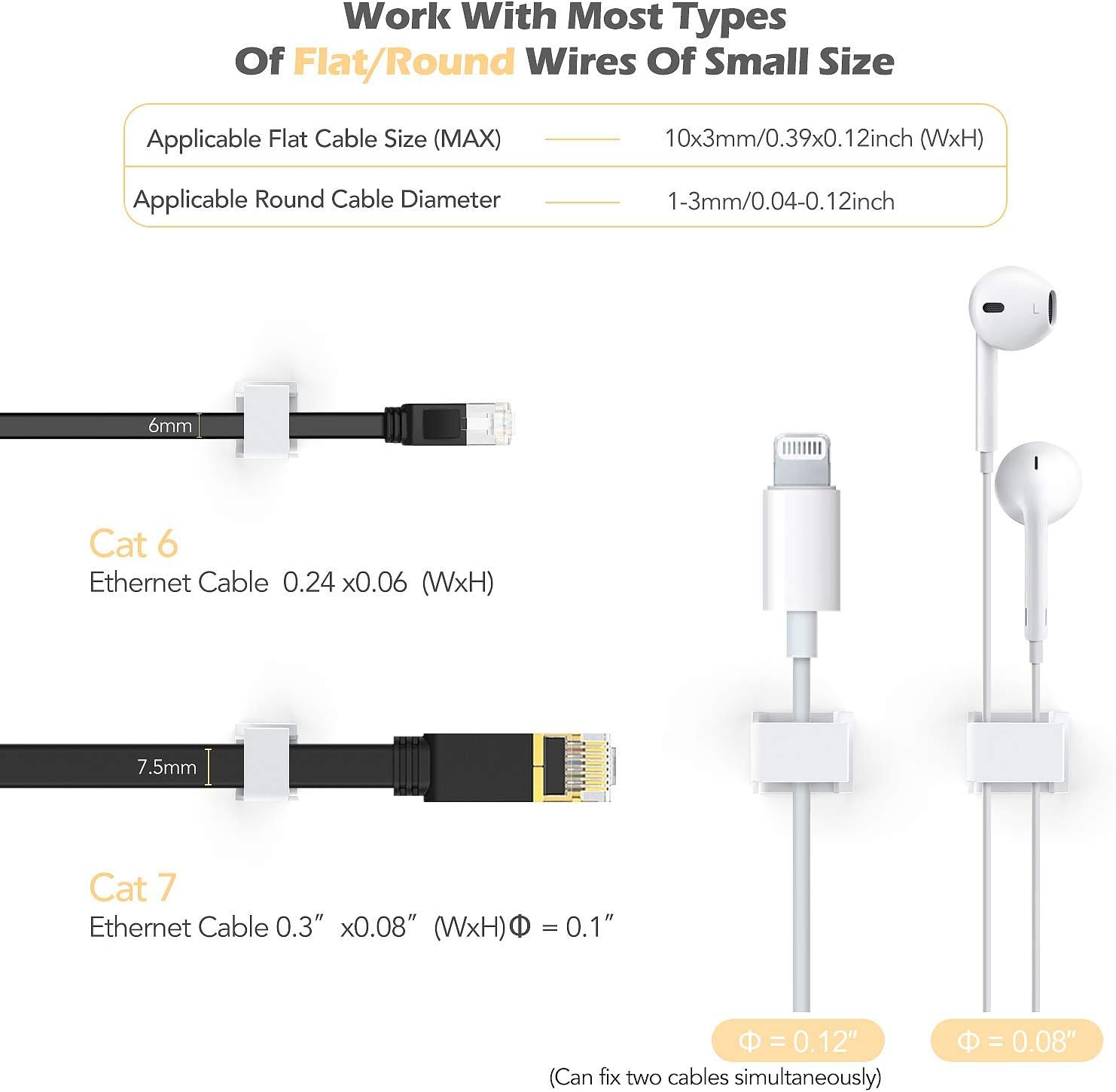 AGPTEK Self Adhesive Cable Clips, Wire Clips Cable Clamps Management TV PC Cable Holder Cord Organizer for Home, Office, Car, Desk (White, 100 PCS) image number 6