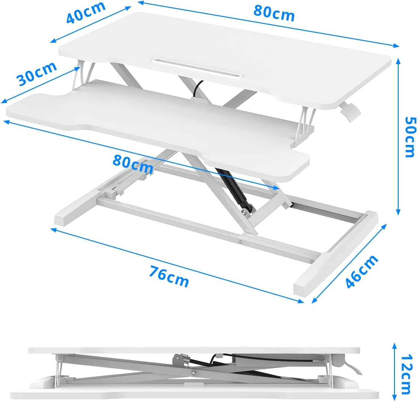 ADVWIN Height Adjustable Standing Desk Converter, Ergonomic Sit Stand Desk Riser with Keyboard Tray, Compact Elevating Stand up Desk Workstation, White 80Cm
