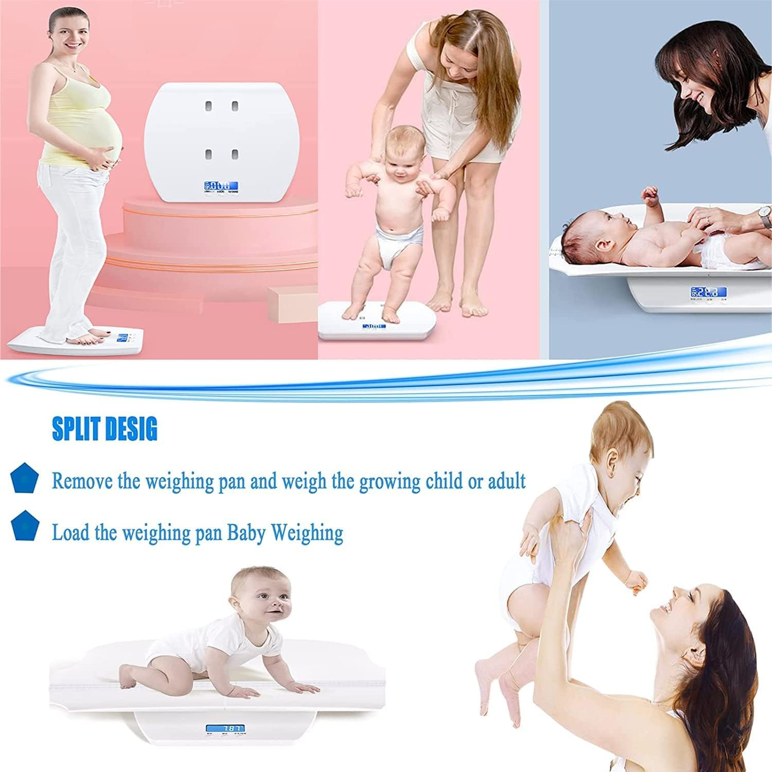 Dsocool Baby Scale, Multifunctional Baby Weight Scale, Pet Scale for Puppy, Cat, Adult Scale up to 100KG, Accurate Digital Scale with Hold Function, 60Cm Height Measurement image number 4