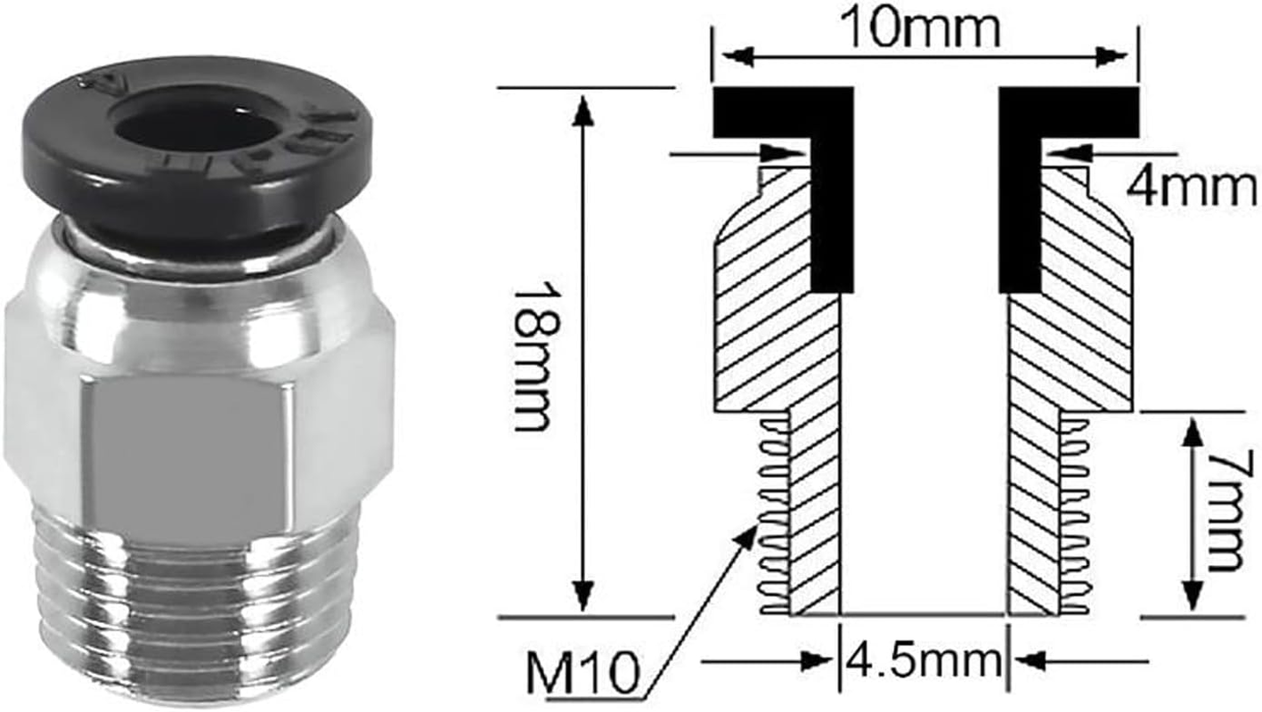 DIANN 10Pcs PC4-M10 Pneumatic Fitting Push in Quick Fitting Connector and 10Pcs PC4-M6 Pneumatic Fitting Push to Connect for 3D Printer image number 5