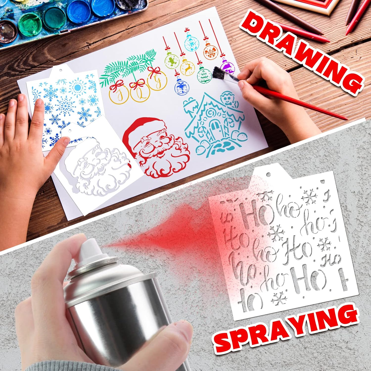 Whaline 22Pcs Christmas Stencils Snowflake Santa Candy Canes Flowers Gingerbread Pattern Airbrush Painting Stencils Christmas Biscuit Cake Baking Templates for Xmas Party DIY Craft, 6.7 X 5.9 image number 6