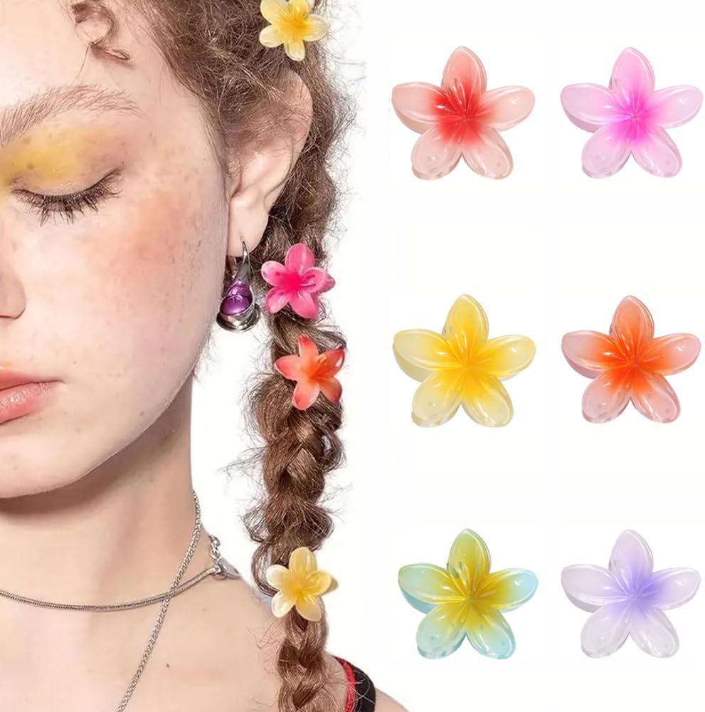 ZSPERKLA Pack of 6 Flower Hair Clips, 4 Cm Cute Acrylic Hair Clips, Small Hair Clips, Non-Slip Hair Jaw Clips for Women, Girls, Medium and Thin Hair Styling Accessories