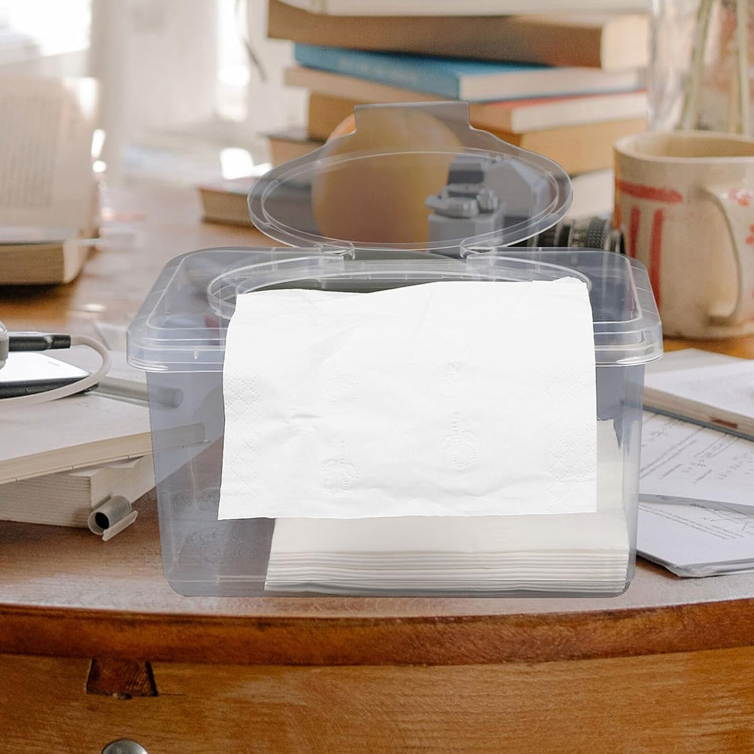 Reusable Wipe Dispenser with Dustproof Cover Weighted Non Slip Wipes Container for Nursery and Home Bathroom Wide Mouth Refillable Case Storage and Easy Access Transparent Lid image number 5