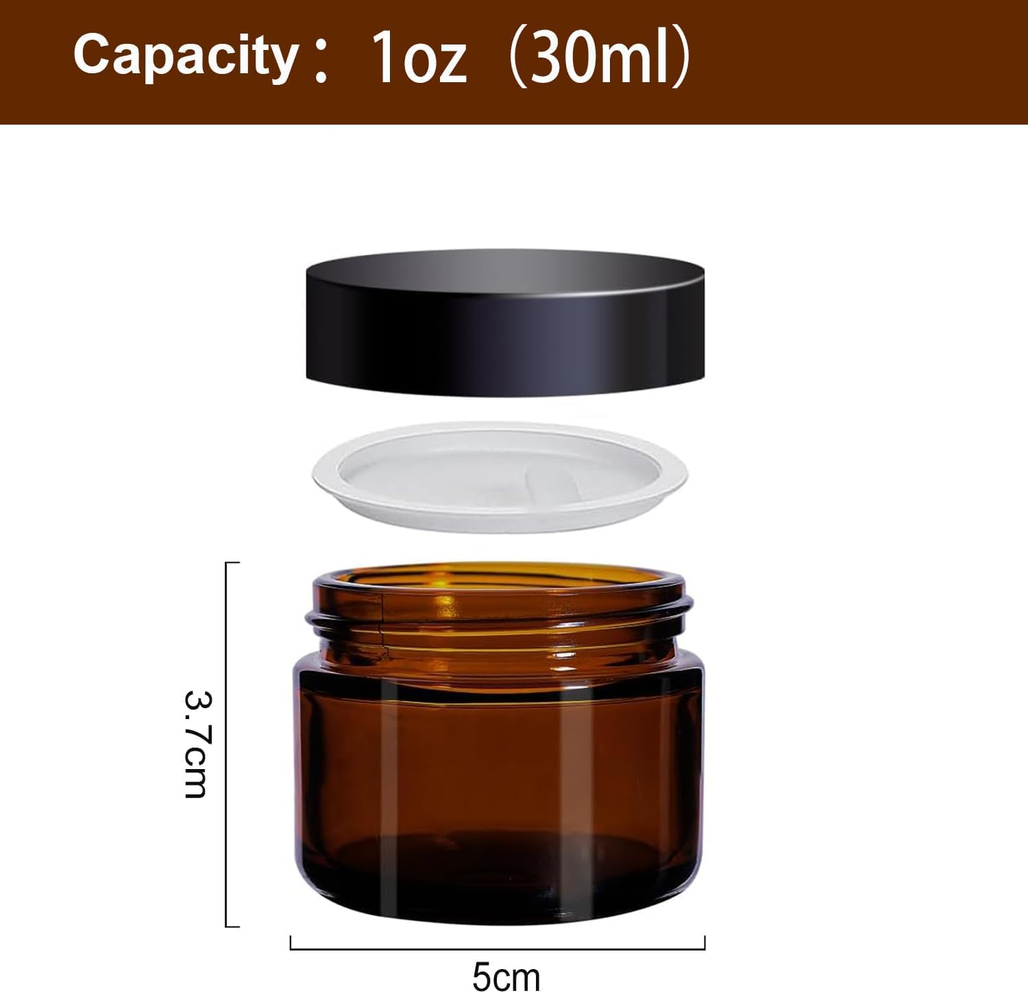 FRAKMU 6PCS 1Oz Amber Glass Jars, Empty Cosmetic Lotion Containers with Inner Liners and Black Lids, Small Containers with Lids for Creams, Mini Cosmetic Jars, Travel Size Bottles for Beauty image number 5