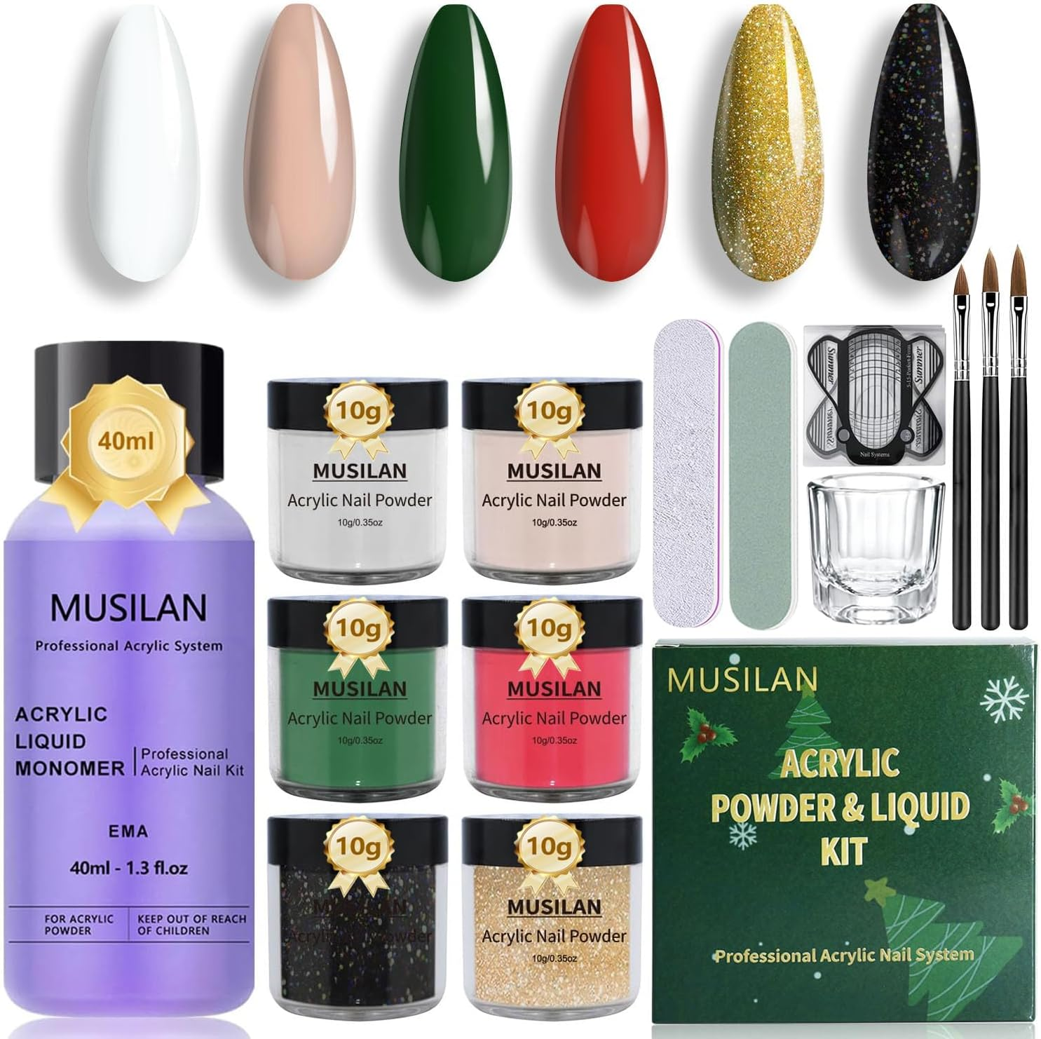 MUSILAN Acrylic Nail Kit for Beginners, Professional Liquid Monomer and 6 Colors Acrylic Powder Set with Everything Nail Brush and Forms & Files for 3D Nail Carving Application Manicure Tool DIY Salon image number 4