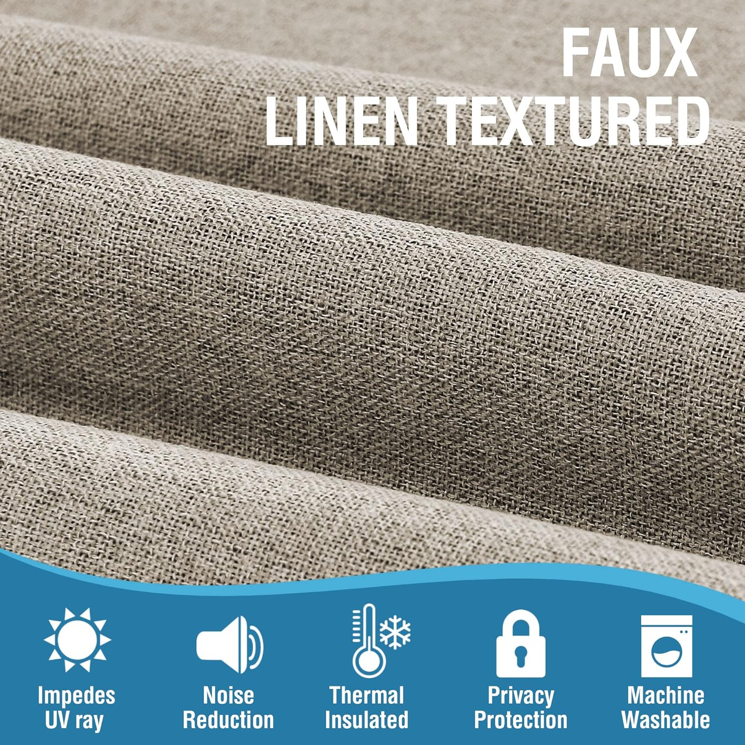 H.VERSAILTEX 100% Blackout Linen Curtains Thermal Curtains for Living Room Textured Burlap Curtain with Double Face Linen Grommet Soundproof Curtains Each W132Cm X D243Cm, 2 Panels -Heather Taupe image number 5