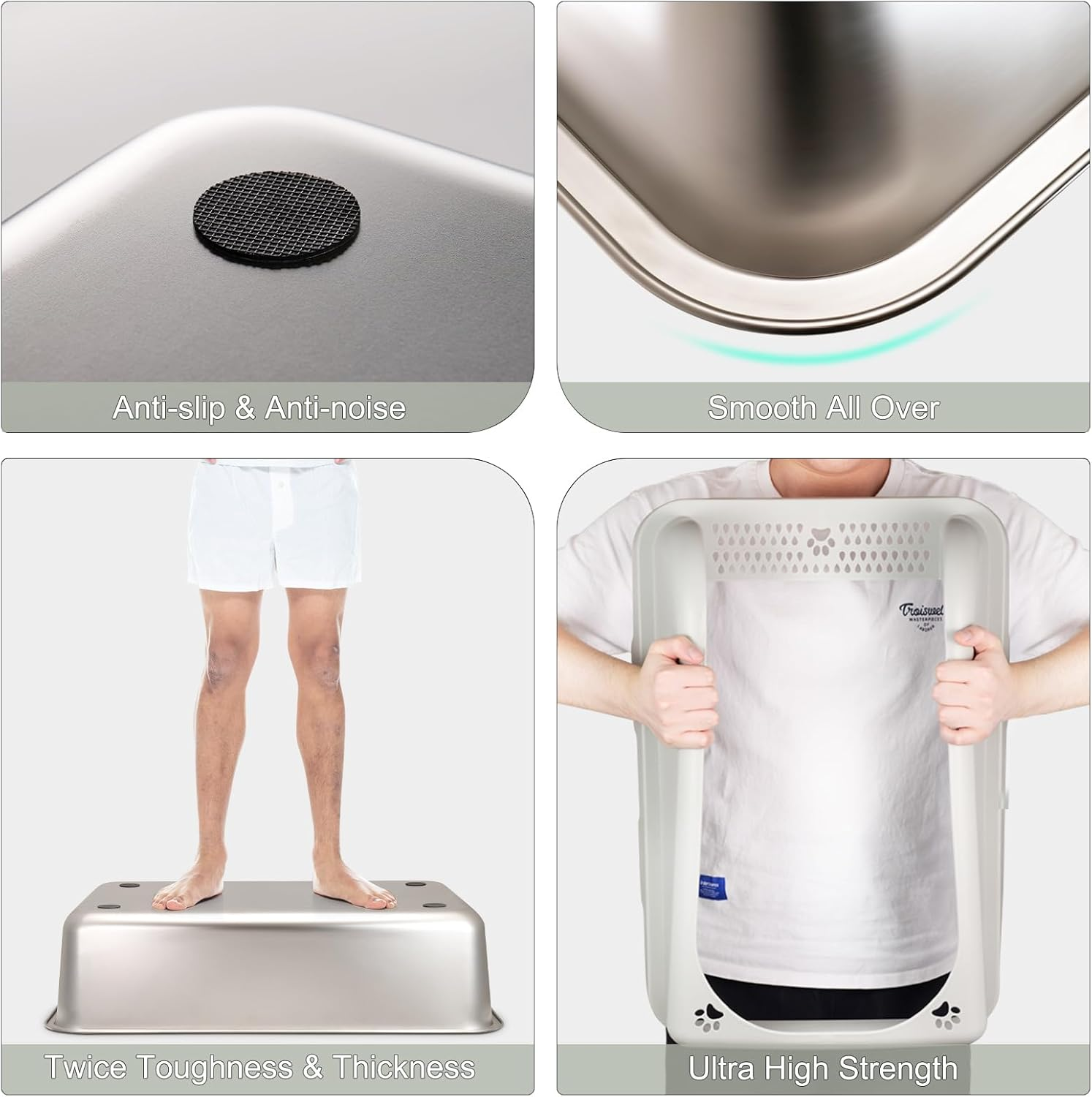 Upgraded Enclosed Stainless Steel Cat Litter Box, High Sided XXL Extra Large Litter Box for Big & Multiple Cats, Easy Cleaning High Wall Side Covered Litter Box with Scoop - Light Grey image number 5