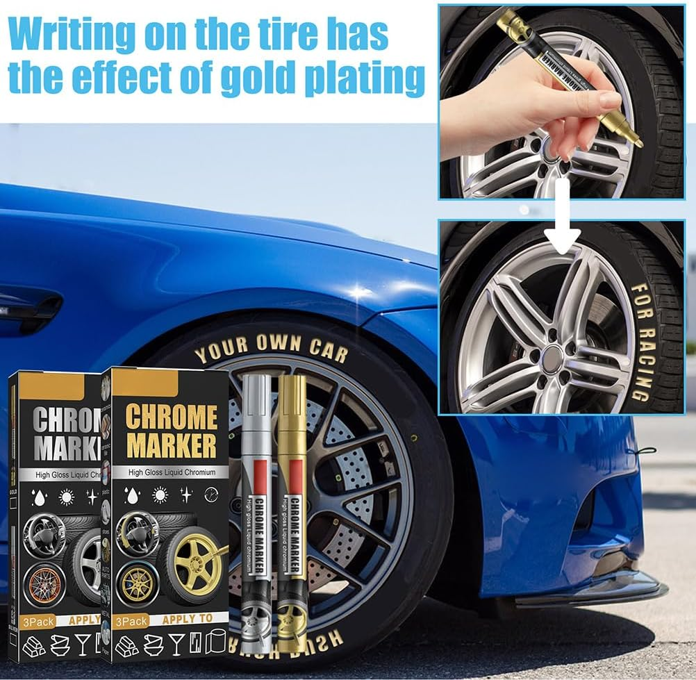 Fdit Car Paint Scratch Repair Pen, Chrome Marker Pen Gold or Silver Touch up Paint for Minor Scratches Swirls with High Gloss Finish for Cars Tires Bumpers 3Pcs (1) - 048 image number 4