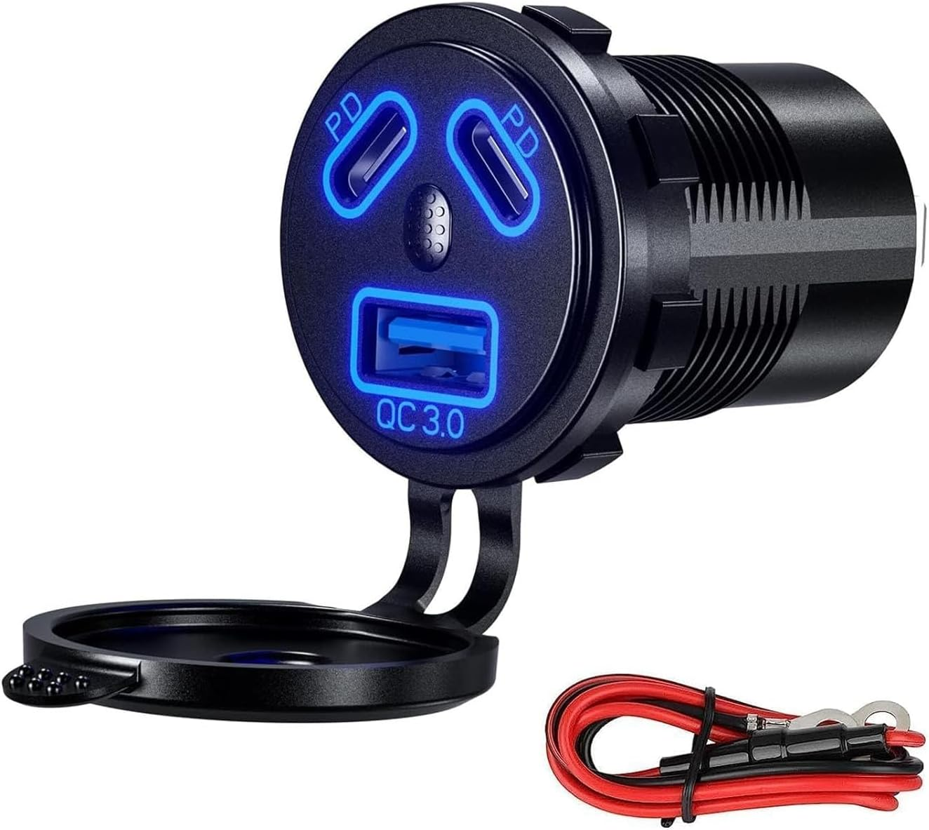 12V USB Car Charger Socket, Dual PD USB-C & USB QC 3.0 Fast Charging Ports with Switch, Waterproof Power Outlet for Car, Boat, Marine, ATV, Truck, RV, Motorcycle image number 4