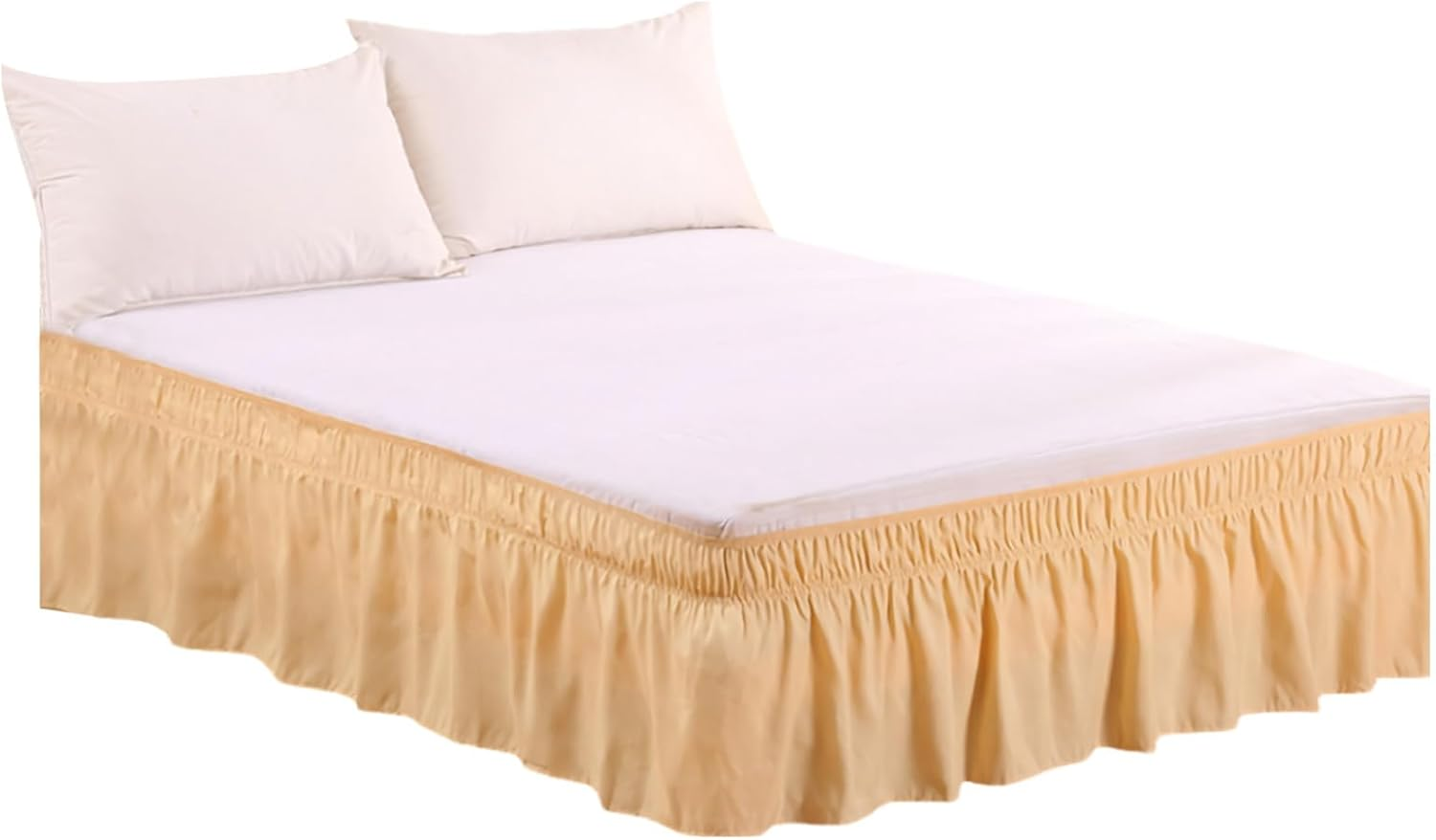 Wrap around Bed Skirts for Beds Drop, Adjustable Elastic Dust Ruffles Queen King Full Twin Bedskirts Machine Washable (Beige, Full)