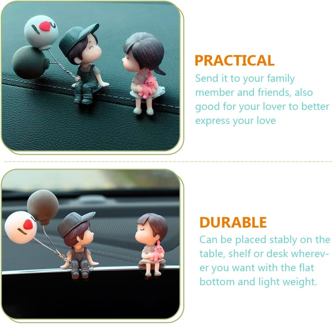 2 Pairs Decors Plastic Girls Car Figure Cartoon Romantic Girl Balloon Decoration Action Dashboard and Resin for Accessories Cute Kiss Day Interior Boy image number 1