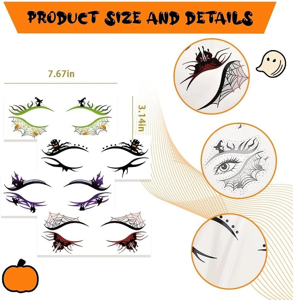 Halloween Eye Shadow Sticker with Butterfly Ghost Colorful Witch Eyeliner Temporary Tattoos Eyeshadow Stickers for Women Girls Halloween Carnival Festival Masquerade Accessories 4Pcs - Purple image number 6