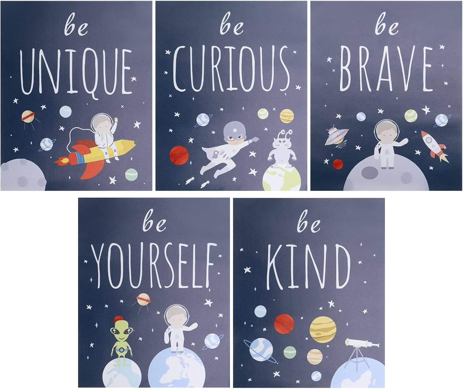 5Pcs Space Wall Prints Unframed Space Inspirational Posters 8 X 10 Inch Planet Motivational Quote Pictures for Playroom Bedroom Classroom Decor College Dorm image number 1