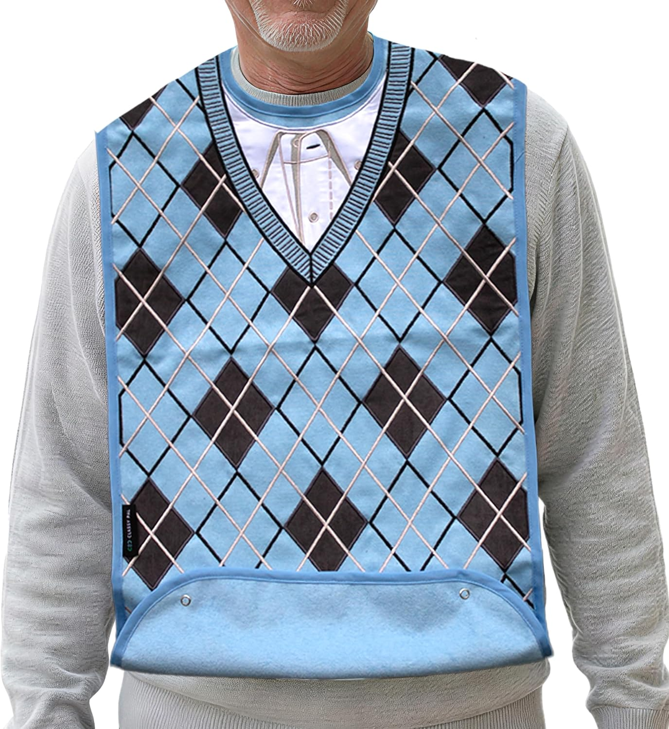 Adult Bib for Men with Embroidered Design. Waterproof, Reusable & Washable