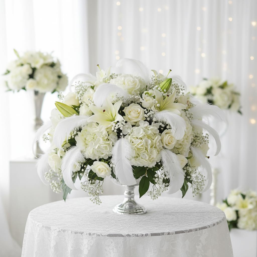 120Pcs Natural White Goose Feathers 6-8 Inch for Crafts, Wedding Decorations, DIY Projects, Dream Catcher, Party & Home Decor （White）- CRFY - Black image number 6