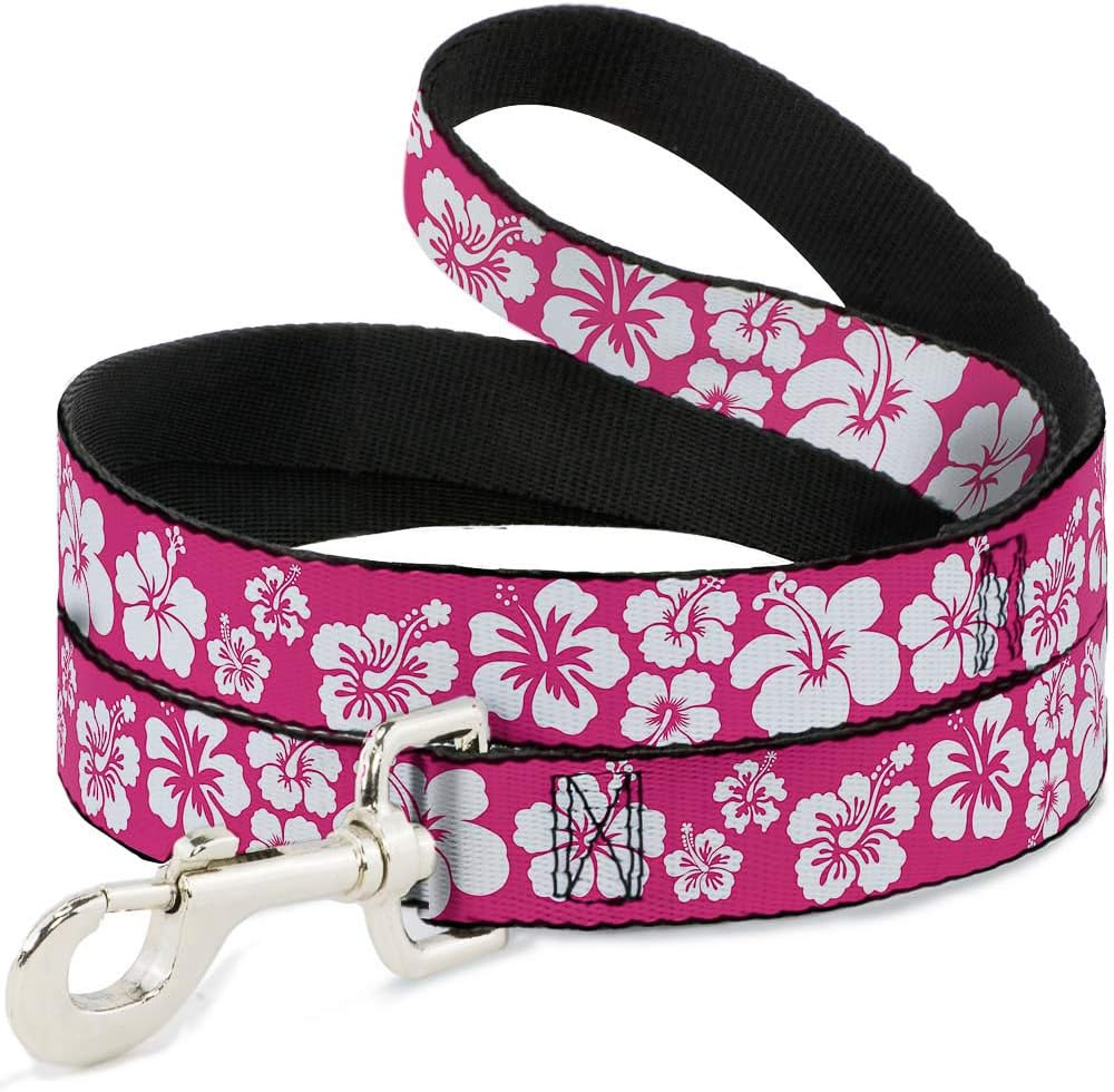 Buckle-Down DL-6FT-W30853 Hibiscus Neon Pink/White Dog Leash, 6' image number 4
