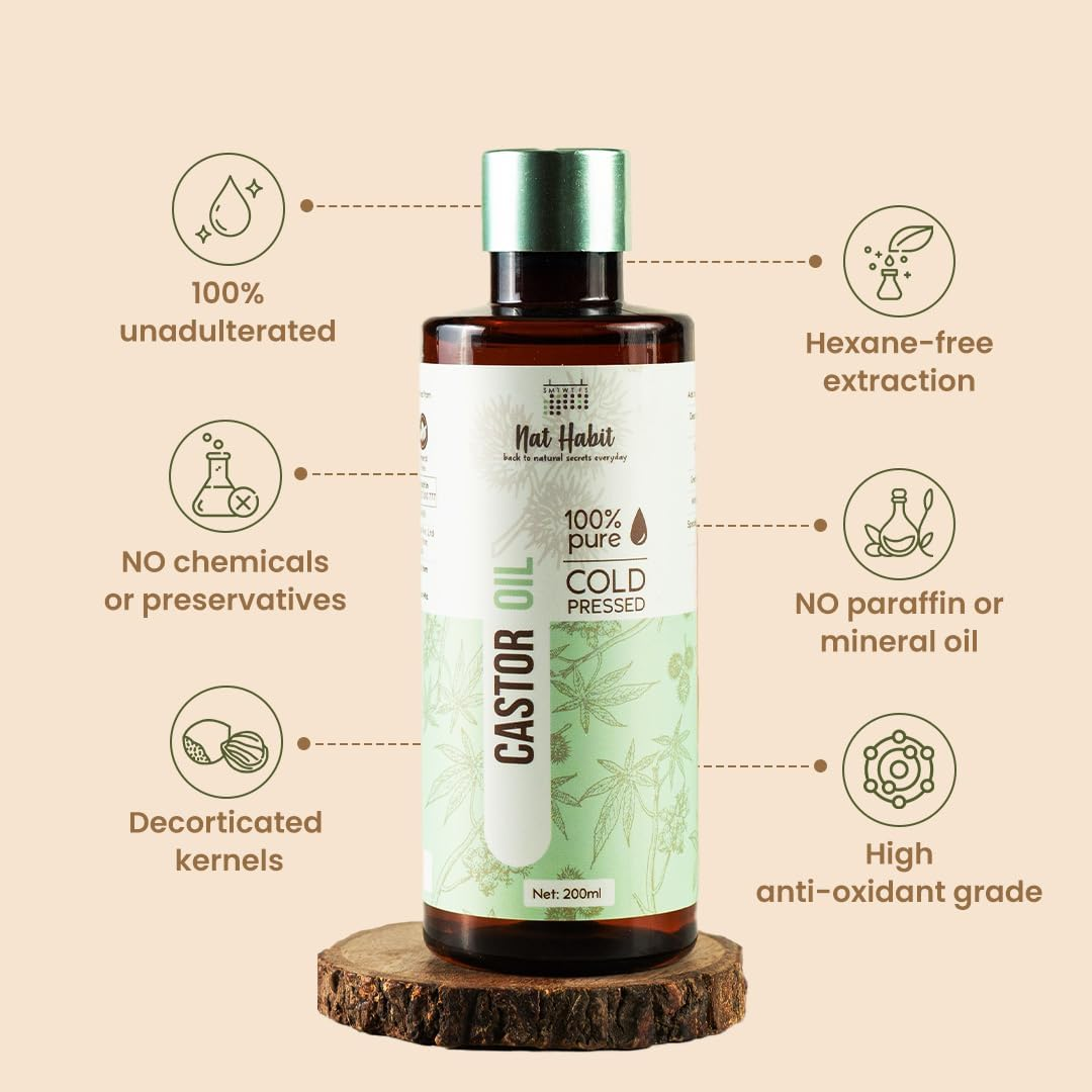 Nat Habit Cold Pressed 100% Pure Castor (Arandi) Oil for Skin & Hair with Vitamin E, Omega-6 & 9, Mineral Free & Preservative Free (200 Ml) image number 6