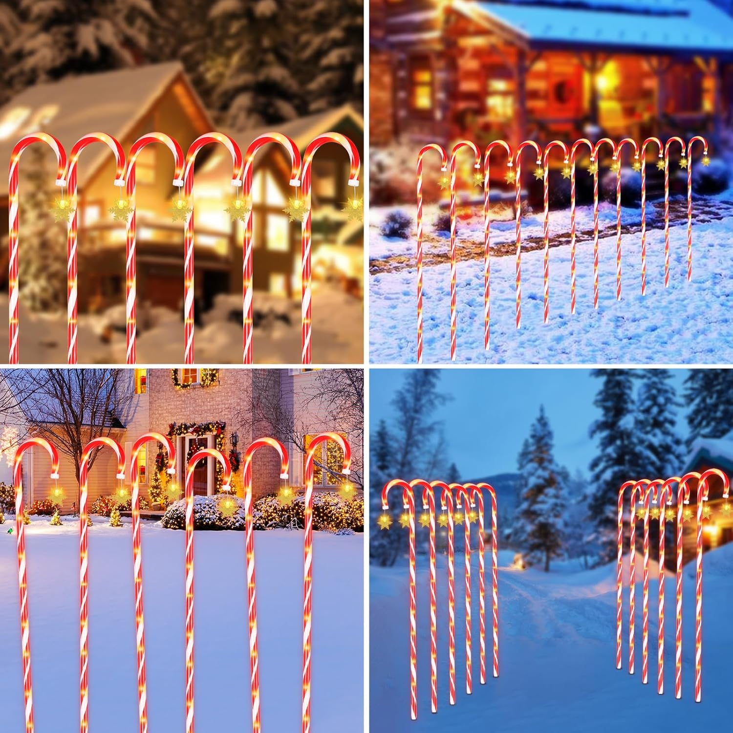 Ninonly 6 Pack Solar Christmas Candy Cane Lights, 1.2M Solar Christmas Garden Lights Outdoor, 8 Modes Waterproof Xmas Pathway Light USB Charging for Yard Patio Decorations image number 1