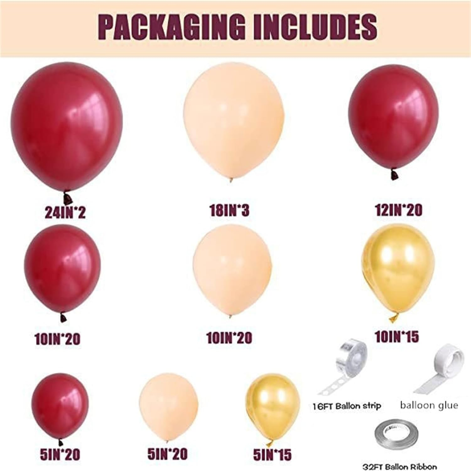 138 Pcs Burgundy Balloon Garland Kit: Burgundy, Nude & Gold Latex Balloons for Wedding, Valentine'S Day, Anniversary & More image number 2