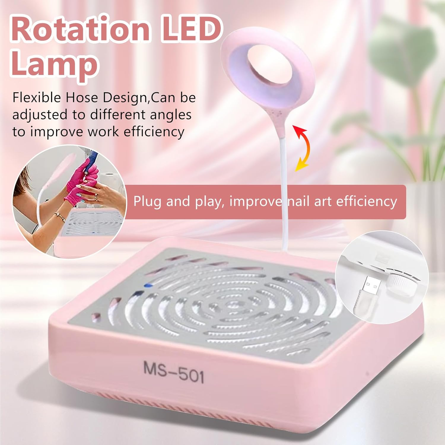 Bouzaak Nail Dust Collector with LED Light,40W Nail Vacuum Dust Collector Nail Dust Fan for Nail Tech image number 3