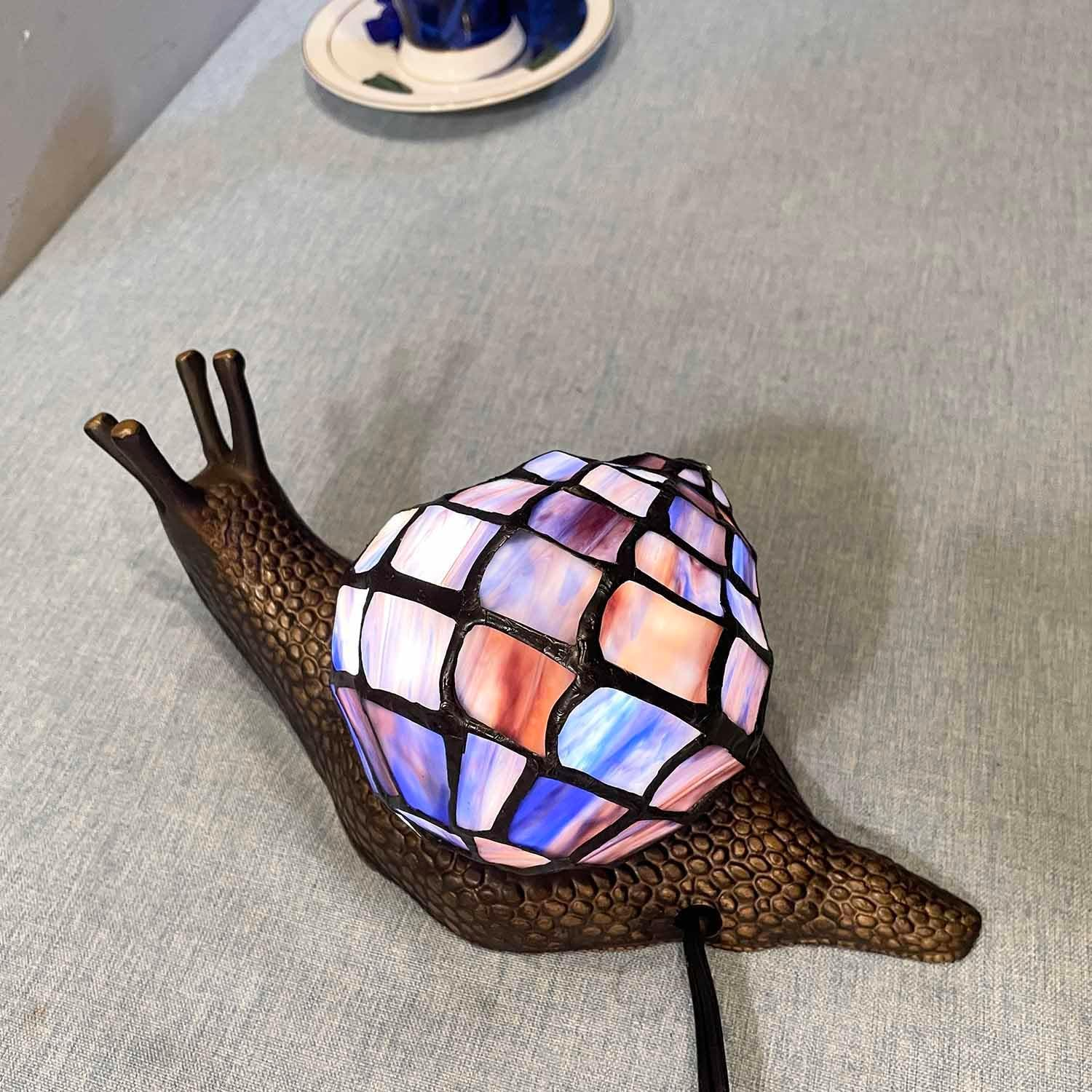 Bieye L30976 Land Snail Tiffany Style Stained Glass Side Table Lamp for Home Decoration (Purple, 10" D X 5" W X 5" H) image number 5
