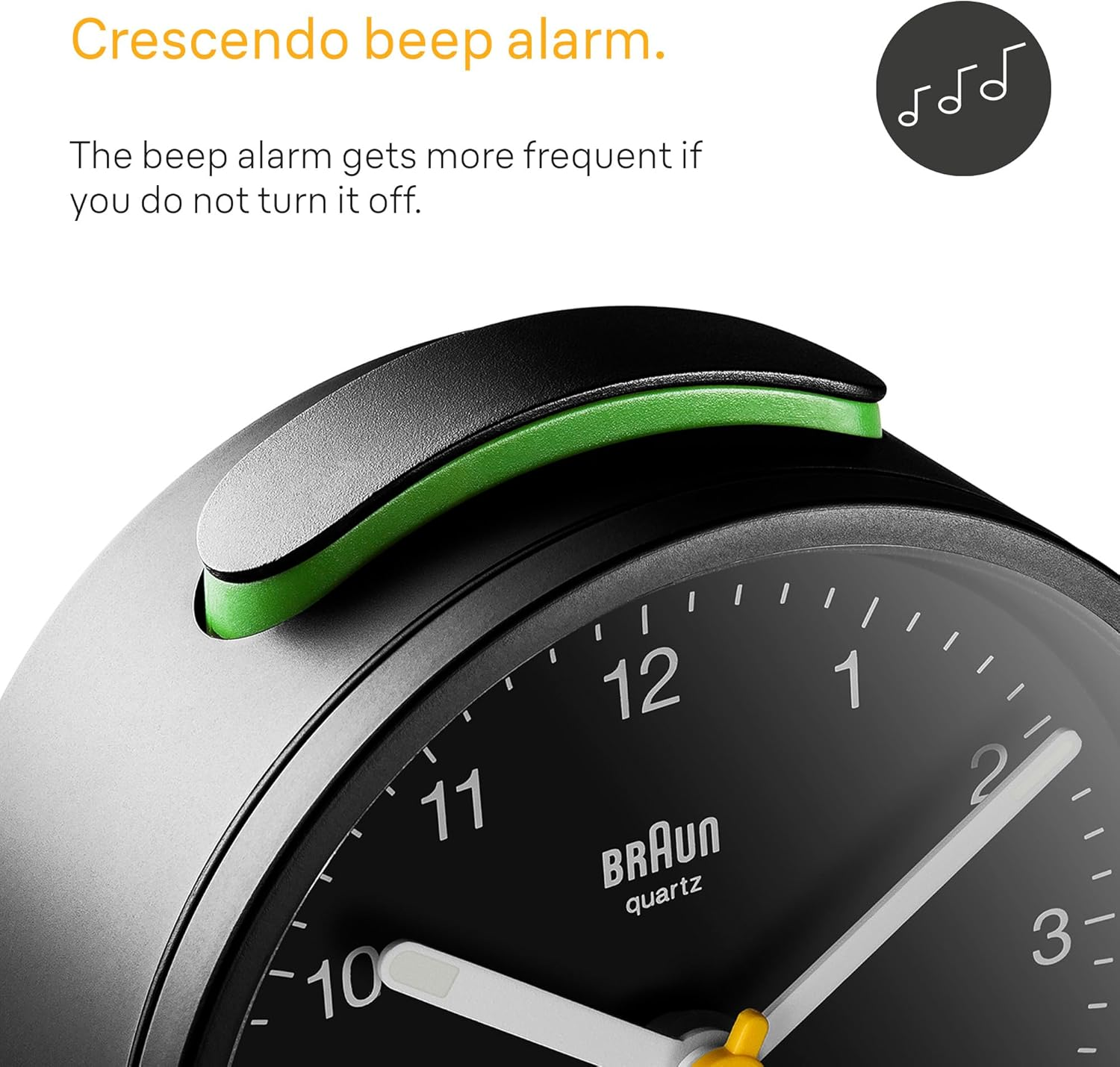 Braun Classic Analogue Clock with Snooze and Light, Quiet Quartz Movement, Crescendo Beep Alarm in Black, Model BC12B, One Size image number 6