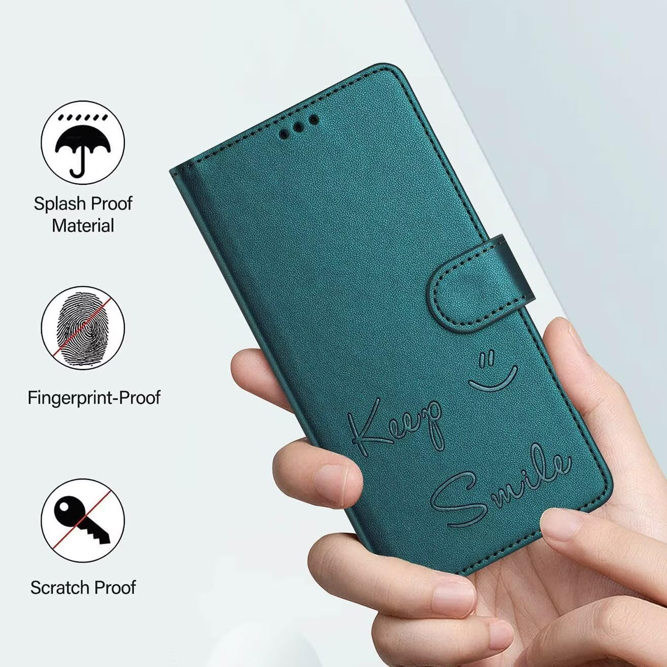 YUEQIAN Case for Xiaomi Redmi 15C 4G Protective Case, Embossed Letters Premium PU Leather Flip Wallet Shockproof Mobile Phone Case with Stand/Card Slot/Rfid Protection, Green - Green image number 3