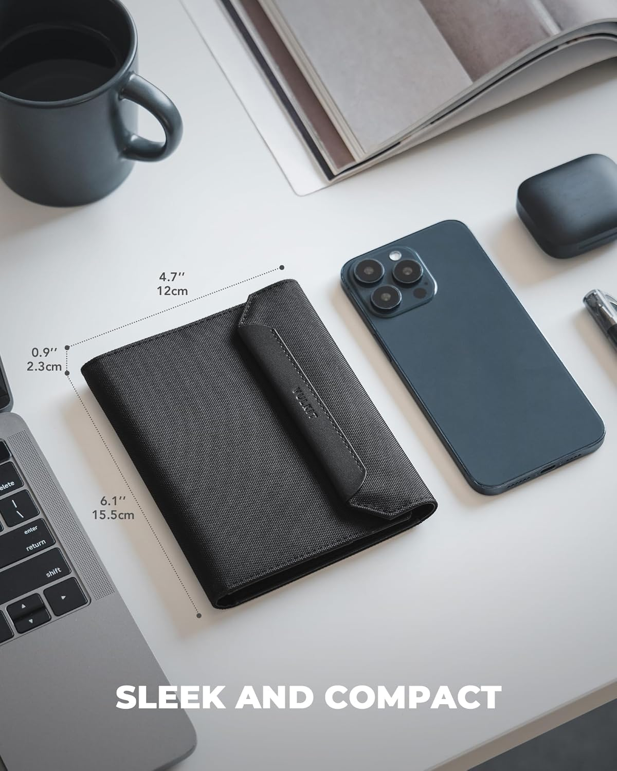 VULKIT Passport Card Holder, Vegan Leather Passport Wallet, RFID Blocking, Travel Essential, Magnetic Closure, Detachable Airtag Holder, Black - Blue image number 7