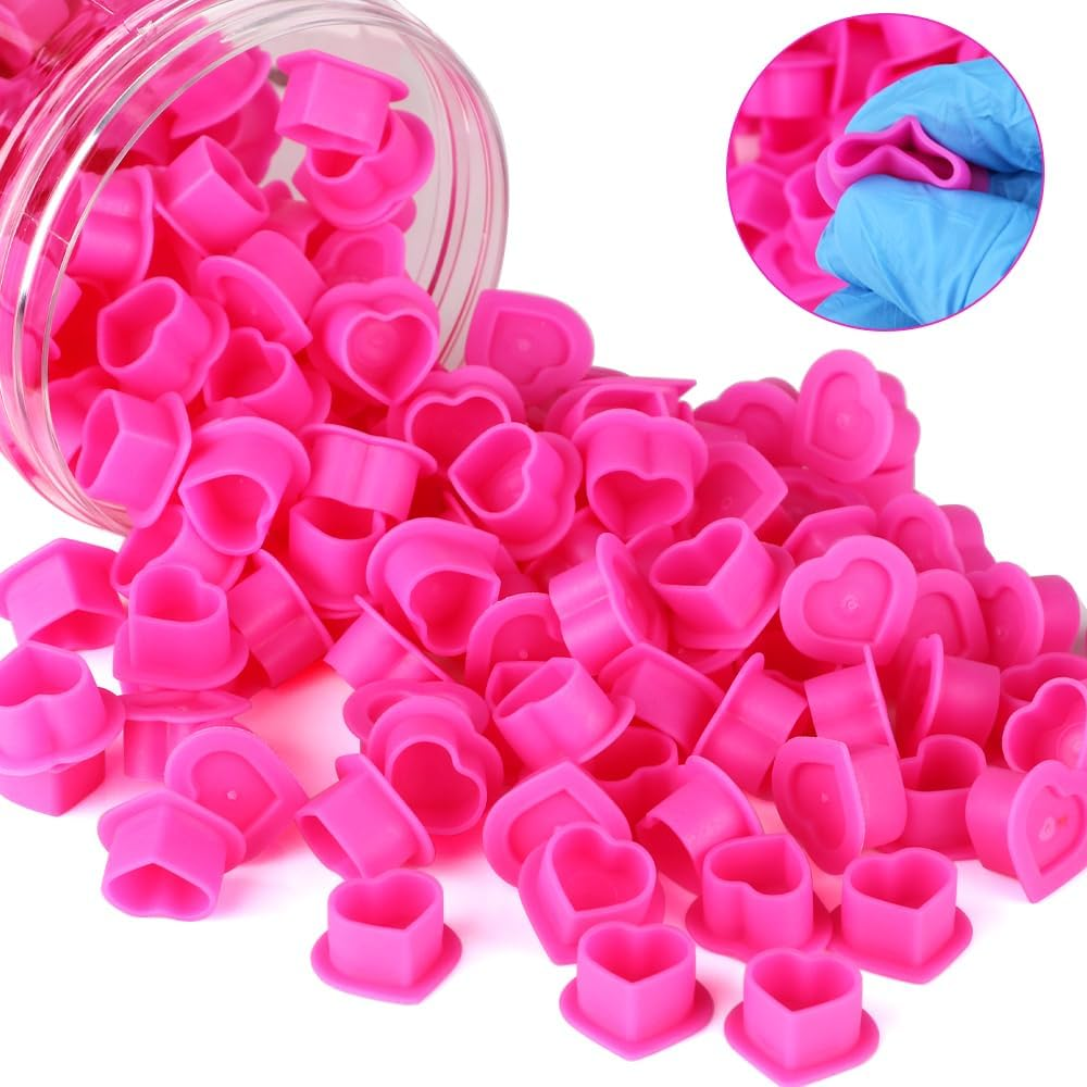 200Pcs Heart Ink Caps with Base Silicone Disposable Tattoo Pigment Cup for Tattooing Supplies image number 5