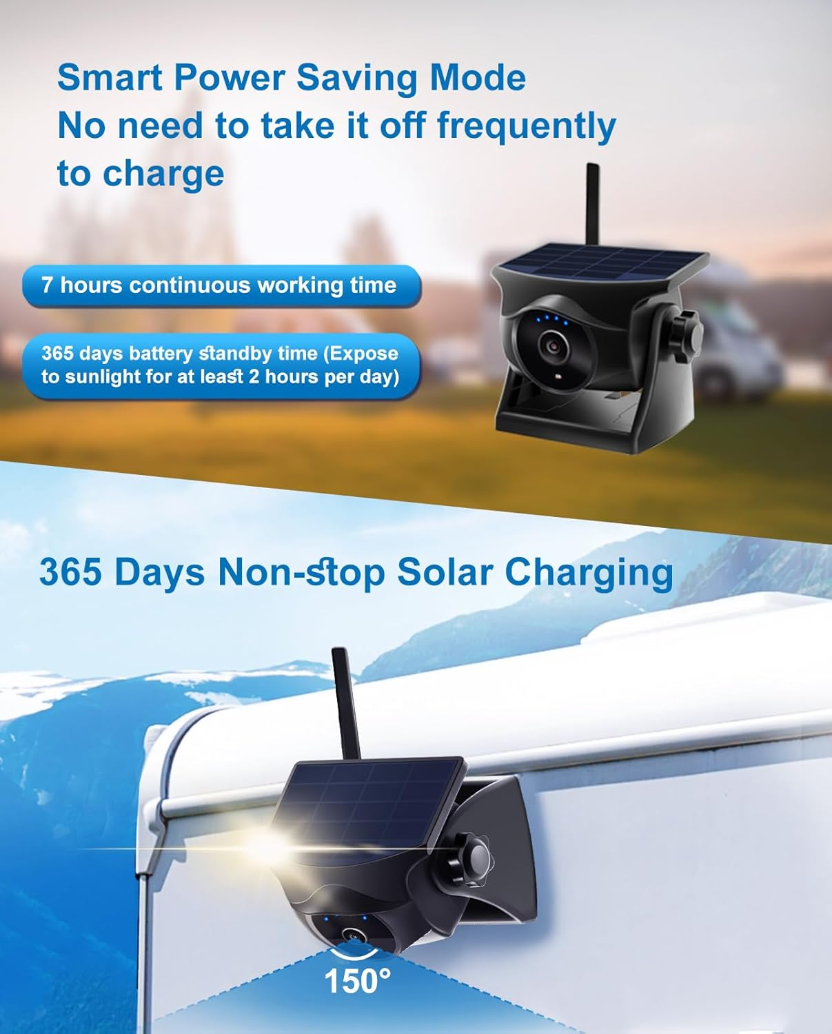 INSEETECH 1080P Solar Wireless Reversing Camera, Magnetic Wifi Rear View Camera, Night Vision,365 Days Standby, Rechargeable Battery for Car Caravan Horse Trailer RV Car for Phone Pad Android image number 4
