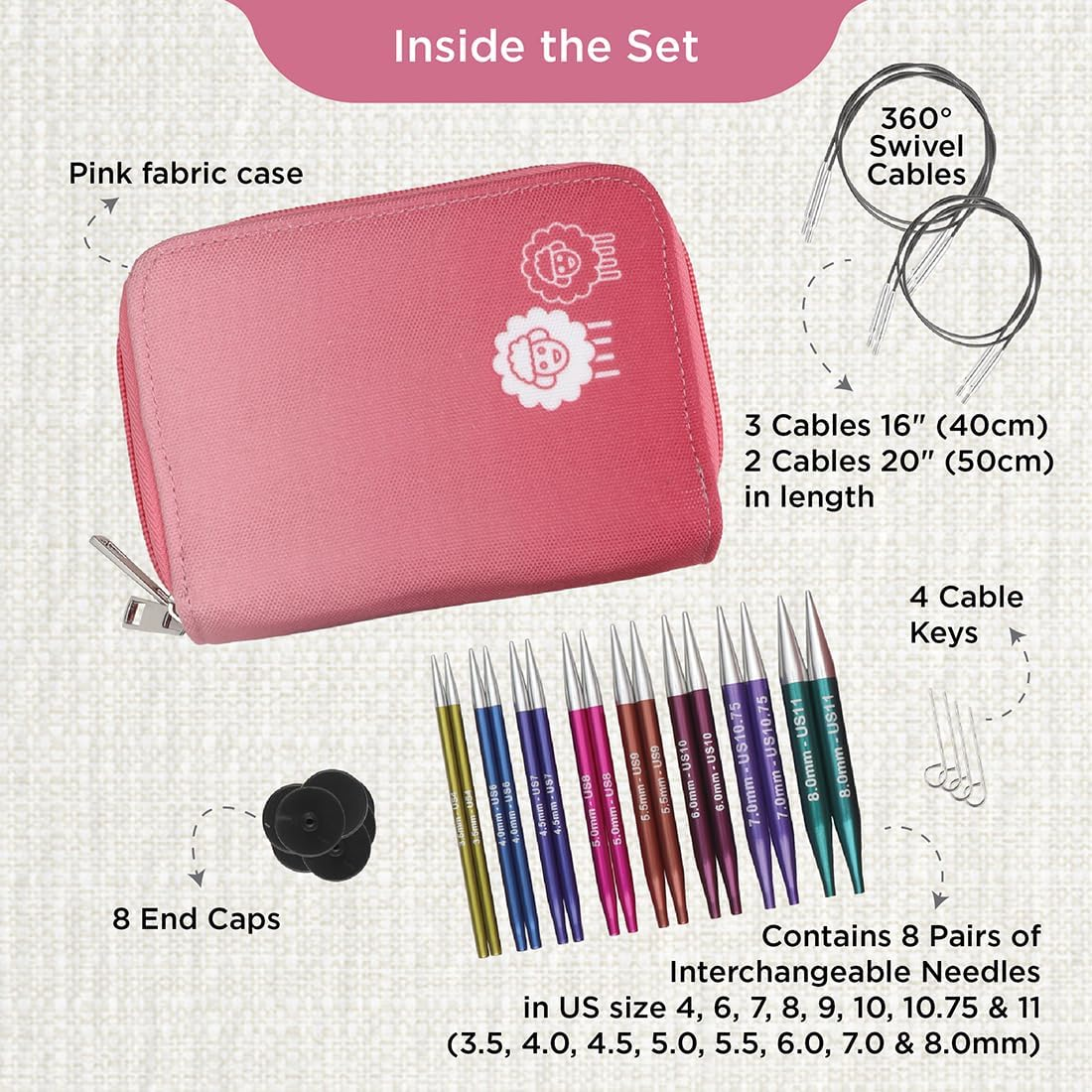 KNITPRO Knitpro Zing Knitting Needle, Circular, Interchangeable, Special 10Cm Short Tip, Deluxe Set, 26-47425 image number 3