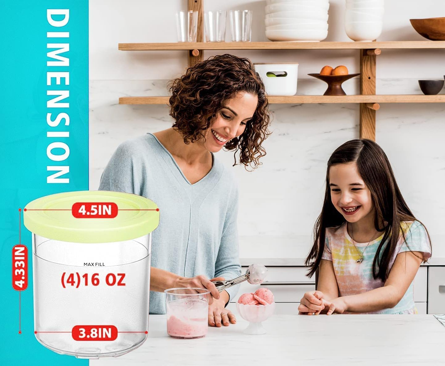 4 PACK Containers Replacement for Ninja Creami Pints and Lids, 16Oz Cup Compatible with NC301 NC300 NC299AMZ Series Ice Cream Maker, BPA Free Dishwasher Safe Leak Proof image number 3