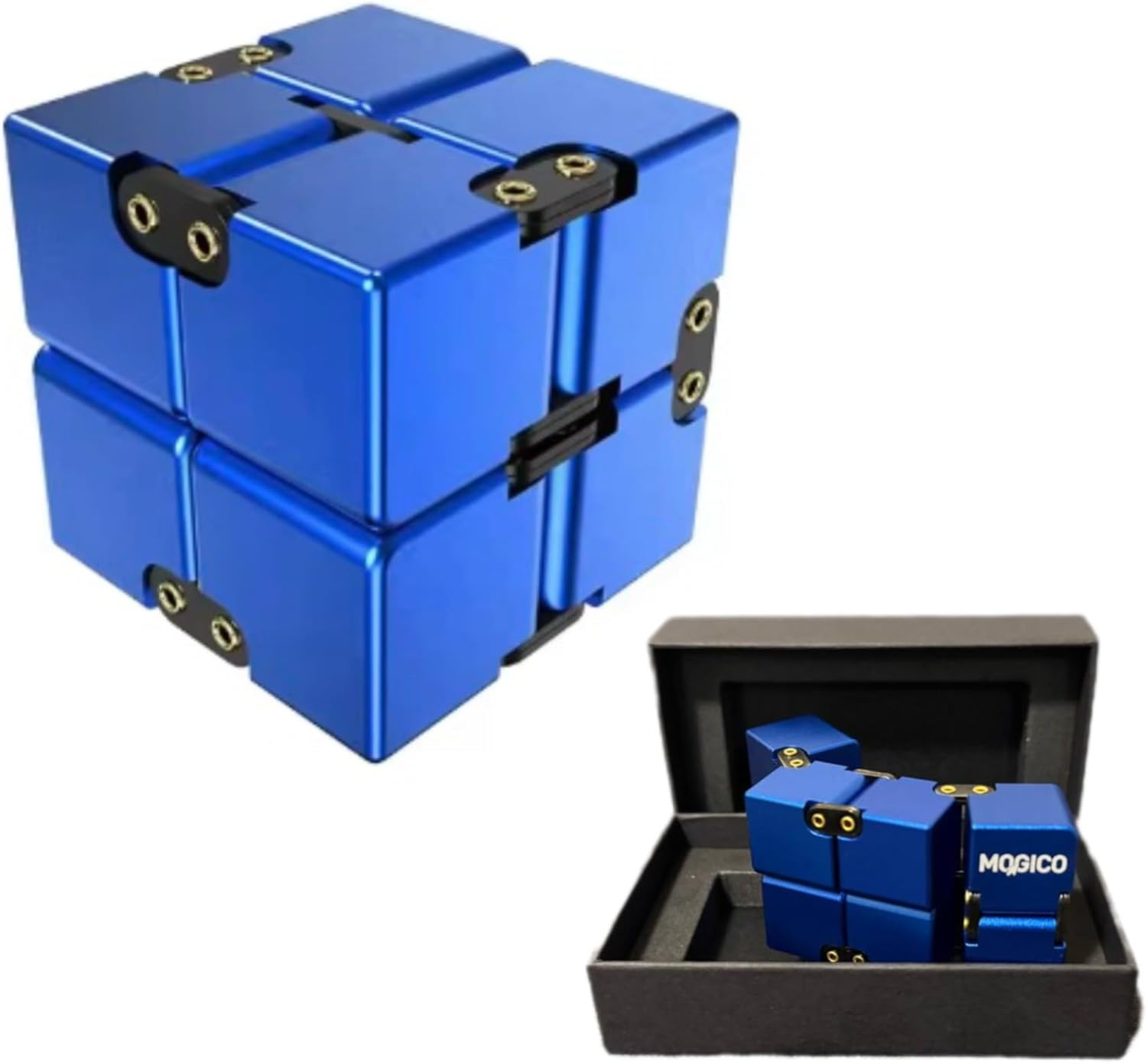 Mogico Premium Aluminium Infinity Cube, Metal Fidget Toy for Stress Relief and Focus (Black)