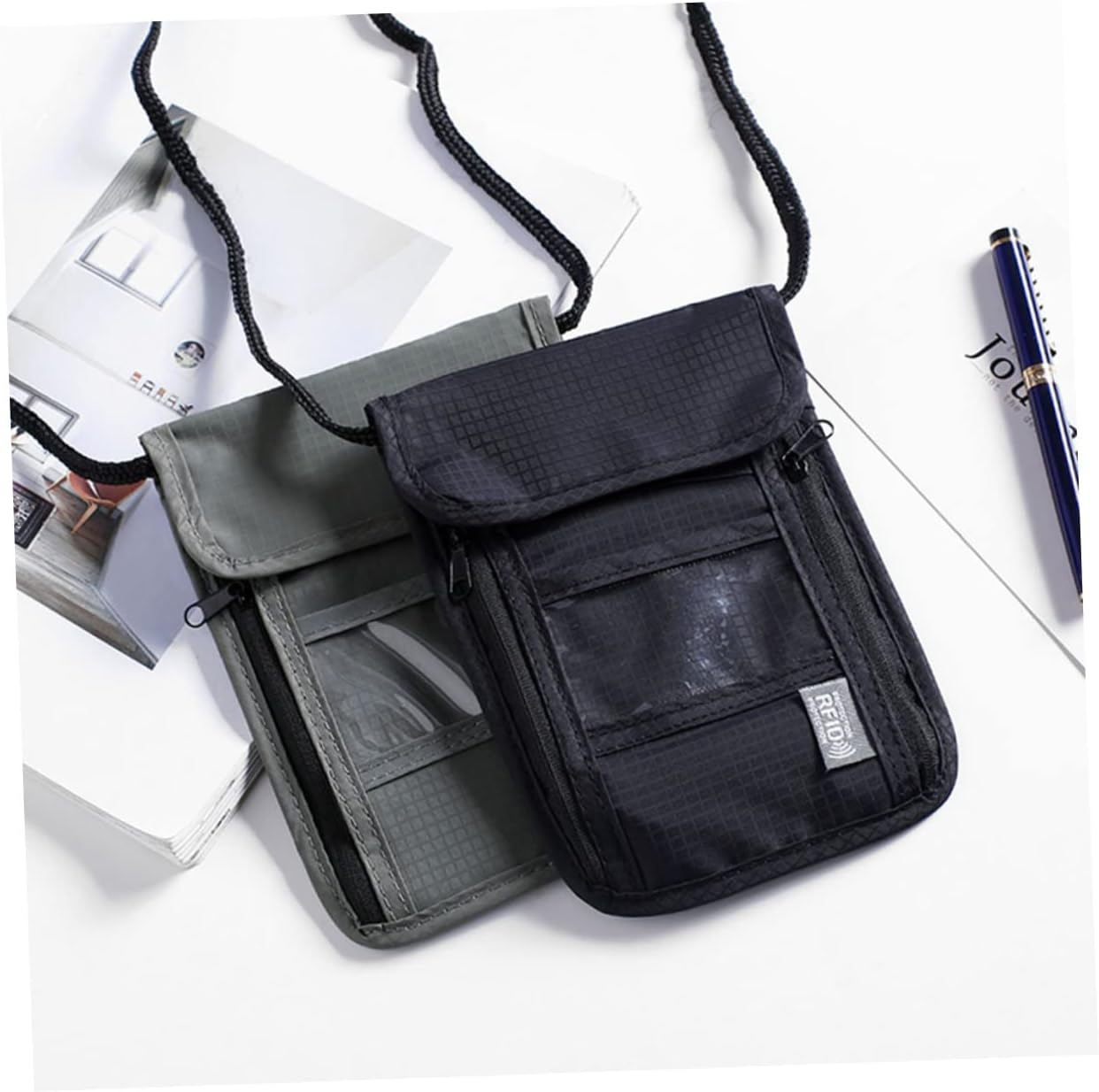 Jojofuny Multi-Function Passport Holder Wallet -Blocking Shoulder Bag Travel Accessory Neck Hanging Bag Credit Card Organizer Grey image number 6