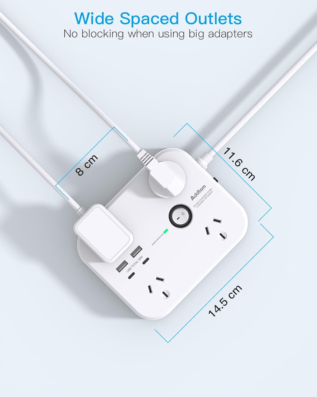 Addtam PD30W Power Board Surge Protected, Desk Powerboard with 4 AC Outlets and 4 USB Ports(2 USB C), 1.8M Extension Cord Power Strip for Home Office Travel Essentials image number 6