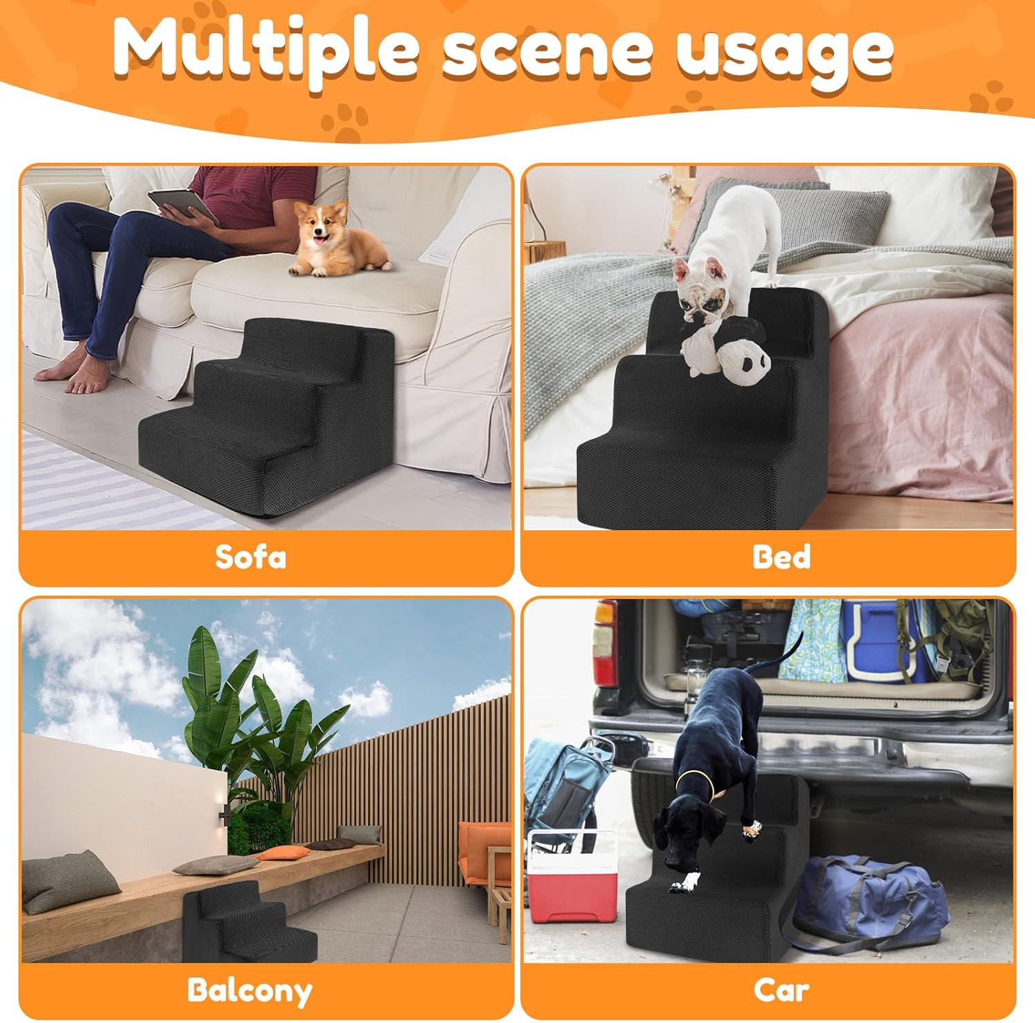 Dog Stairs for Small Dog, 3-Step Dog Steps for Bed, Practical Pet Stairs for High Bed Climbing, Washable Pet Ladder with Removable Cover, Curved Puppy Slope Stair for Sofa Low Bed Couch ﻿ image number 4