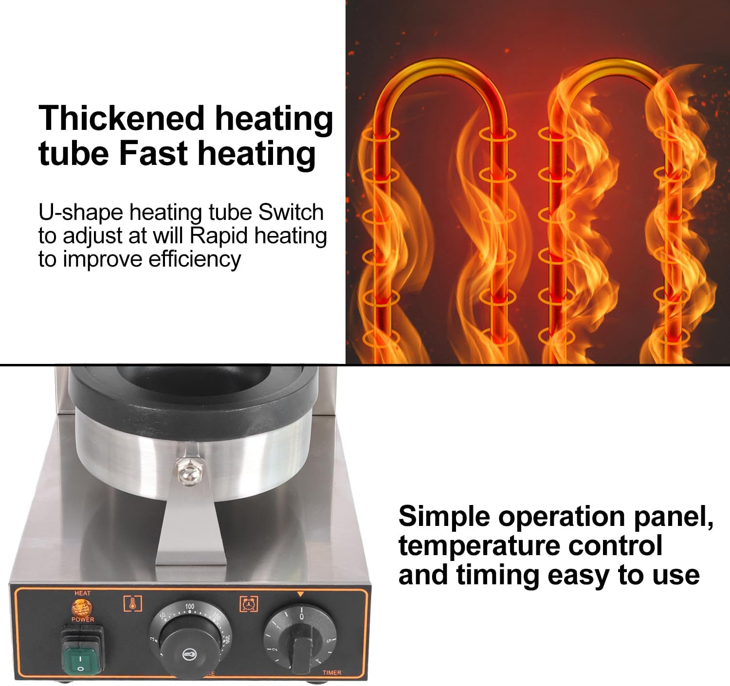 Zertylre Burger Waffle Maker, Non Stick Electric Panini Press Machine, Electric Heating Single Head Ice Cream Burger Machine, Double-Sided Heating, 50-300℃, 5 Minutes Timer (A Style) - A Style image number 6