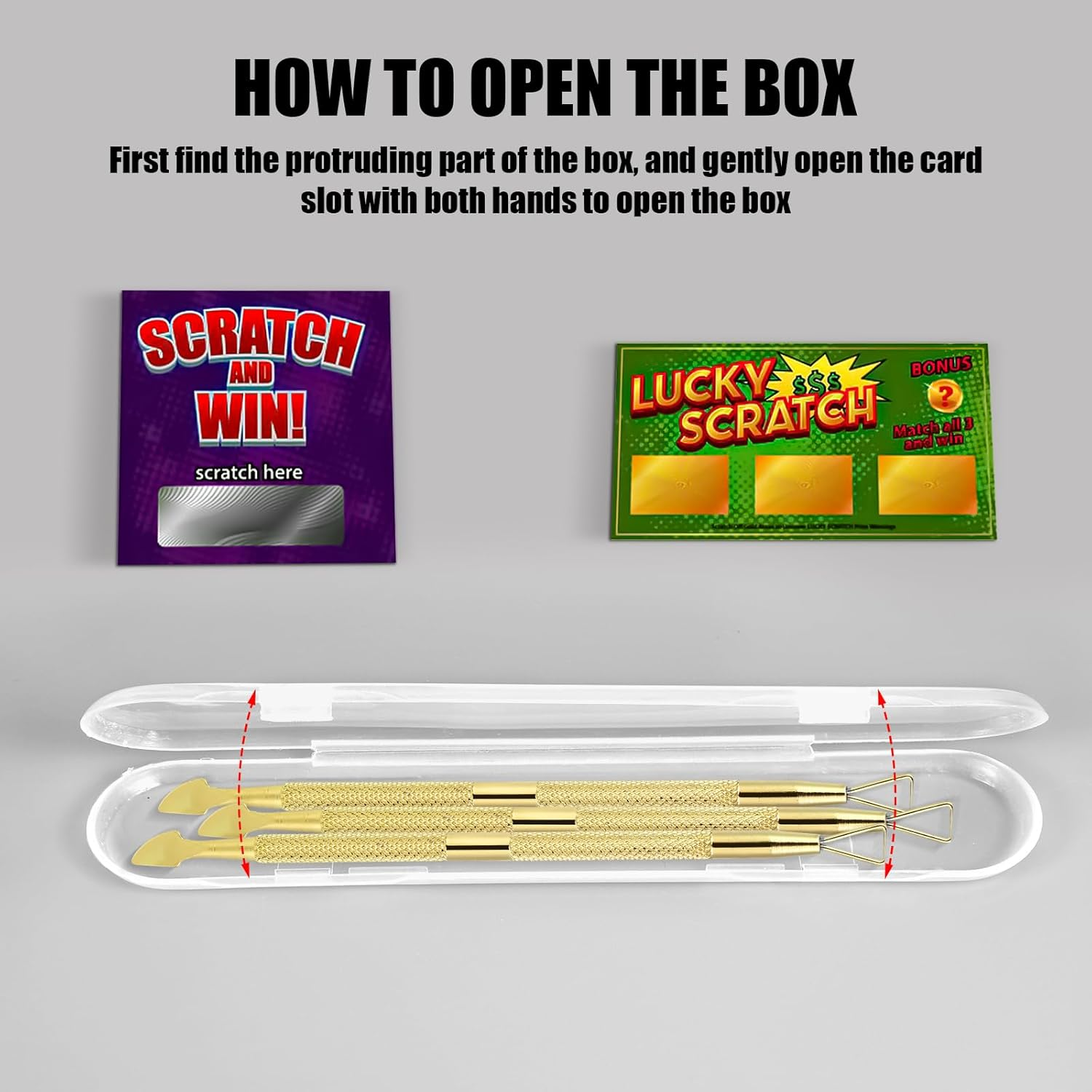 3Pcs Lottery Ticket Scratcher Tool, Metal Scratch off Tool Lotto Scratcher Card Tool Steel Label Scraper Back Scratcher for Flawless Reveals Tickets Lucky Stickers Labels, with Storage Box (Gold) image number 4