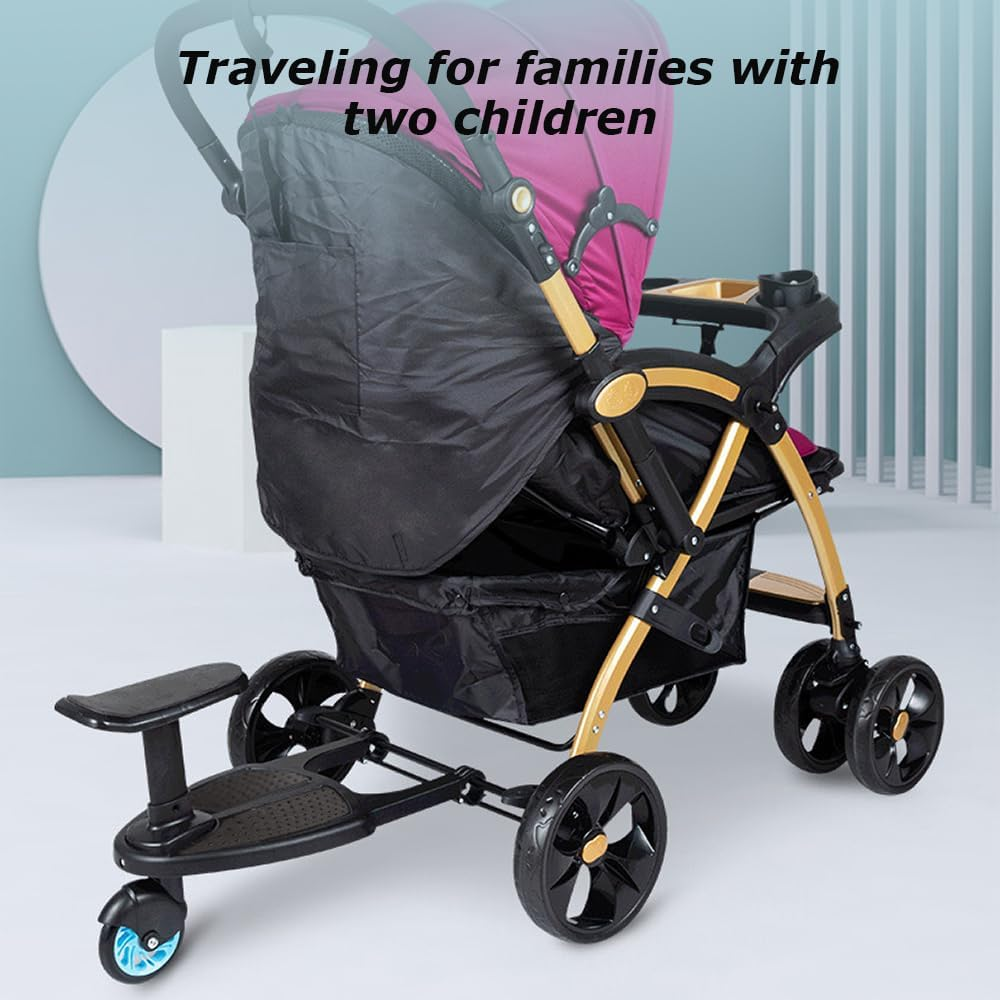 2-In-1 Stroller Board, Buggy Board with Seat, Stroller Attachment for Toddler to Ride, Sit and Stand, Wheeled Board Stroller Pedal, Fits Most Strollers, Holds up to 25Kg image number 3