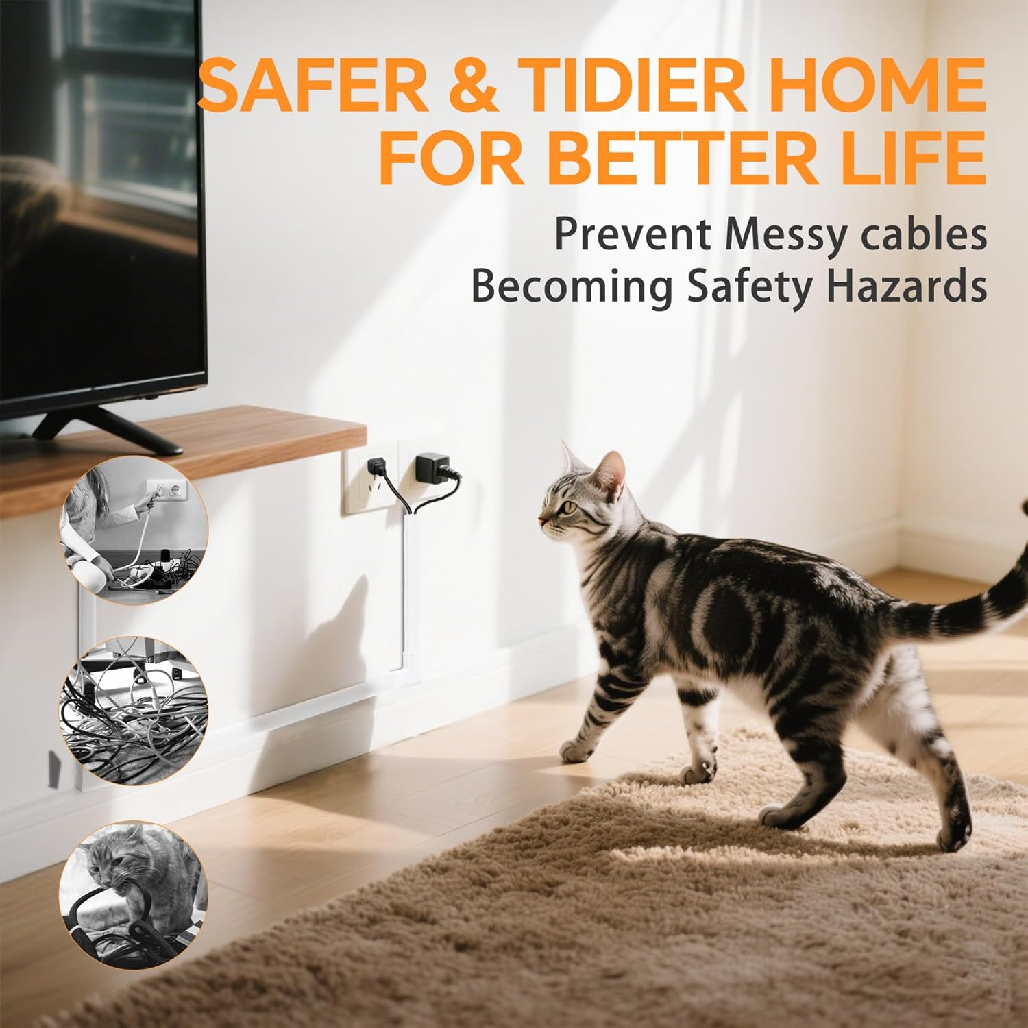 BREENHILL Cord Cover on Wall, 24X14Mm Cable Raceway 10-Pack (40Cm) - Medium Cord Concealer for Multiple Wires, Wall TV Power Supply Organizer, Paintable Design image number 5