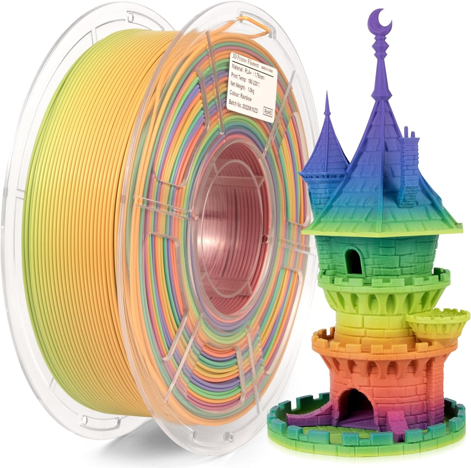 Isanmate 3D Printer Filament Rainbow Filament, 1.75Mm Multicolor Gradient Filament, Smooth Printing with Dimensional Accuracy &plusmn;0.02Mm, 1KG Spool for FDM 3D Printers